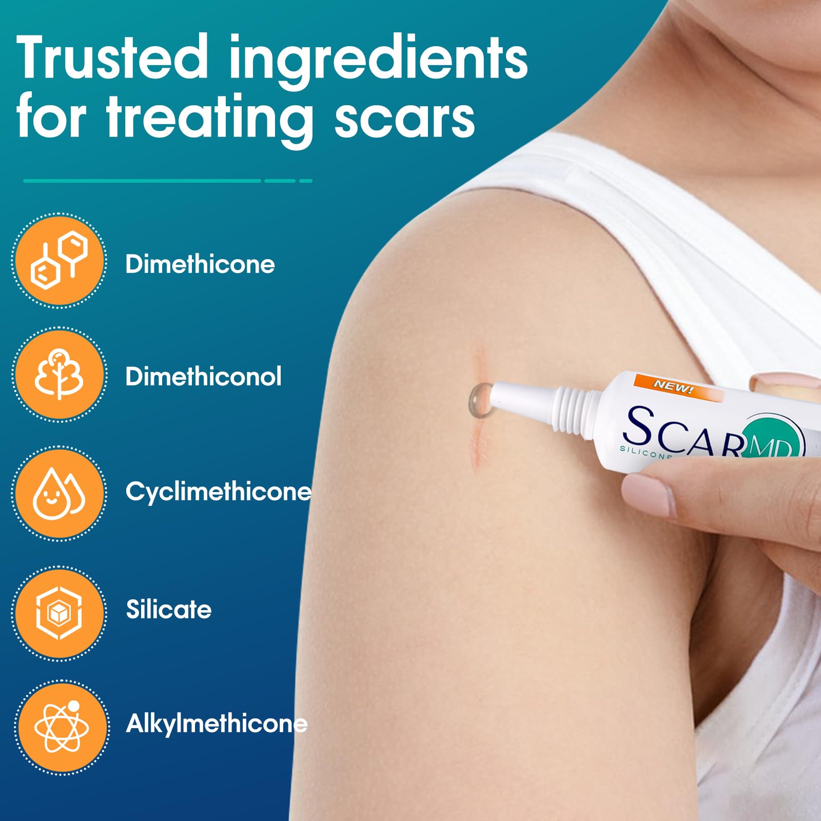 ScarMD Medical Grade Silicone Scar Gel Treatment, Fades Scars from Surgery, C Section, Cuts, Burns and More, Has Naturally Occur