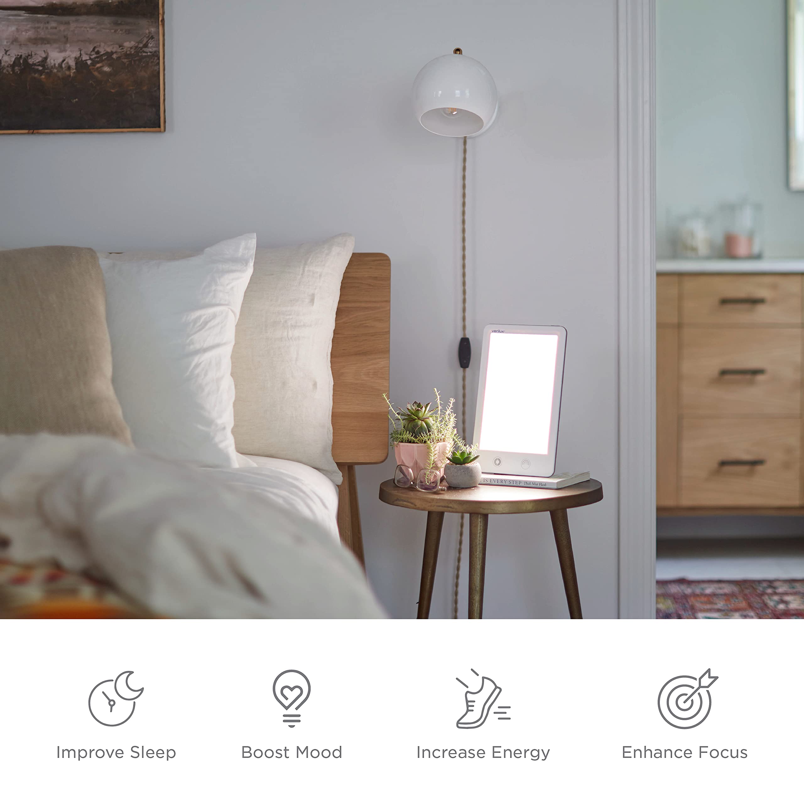 Verilux HappyLight Touch - UV-Free LED Therapy Lamp, Bright White Light with 10,000 Lux, Adjustable Brightness and Color
