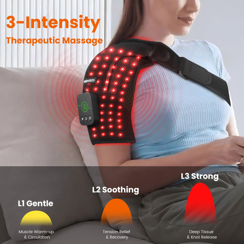Keneo Red Light Therapy Shoulder Wrap with Heating Pad - 660nm & 850nm LED Technology, 5000 mAh Cordless Rechargeable Support fo