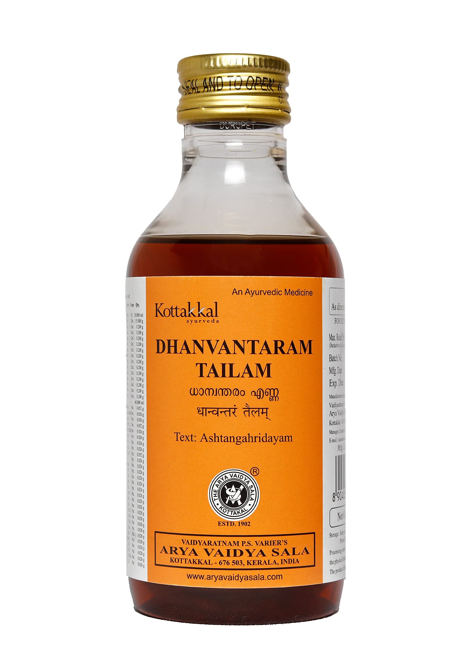 Kottakkal Ayurveda Dhanvantaram Tailam  200 Ml, Enriched With Goodness Of Herbal Ingredients