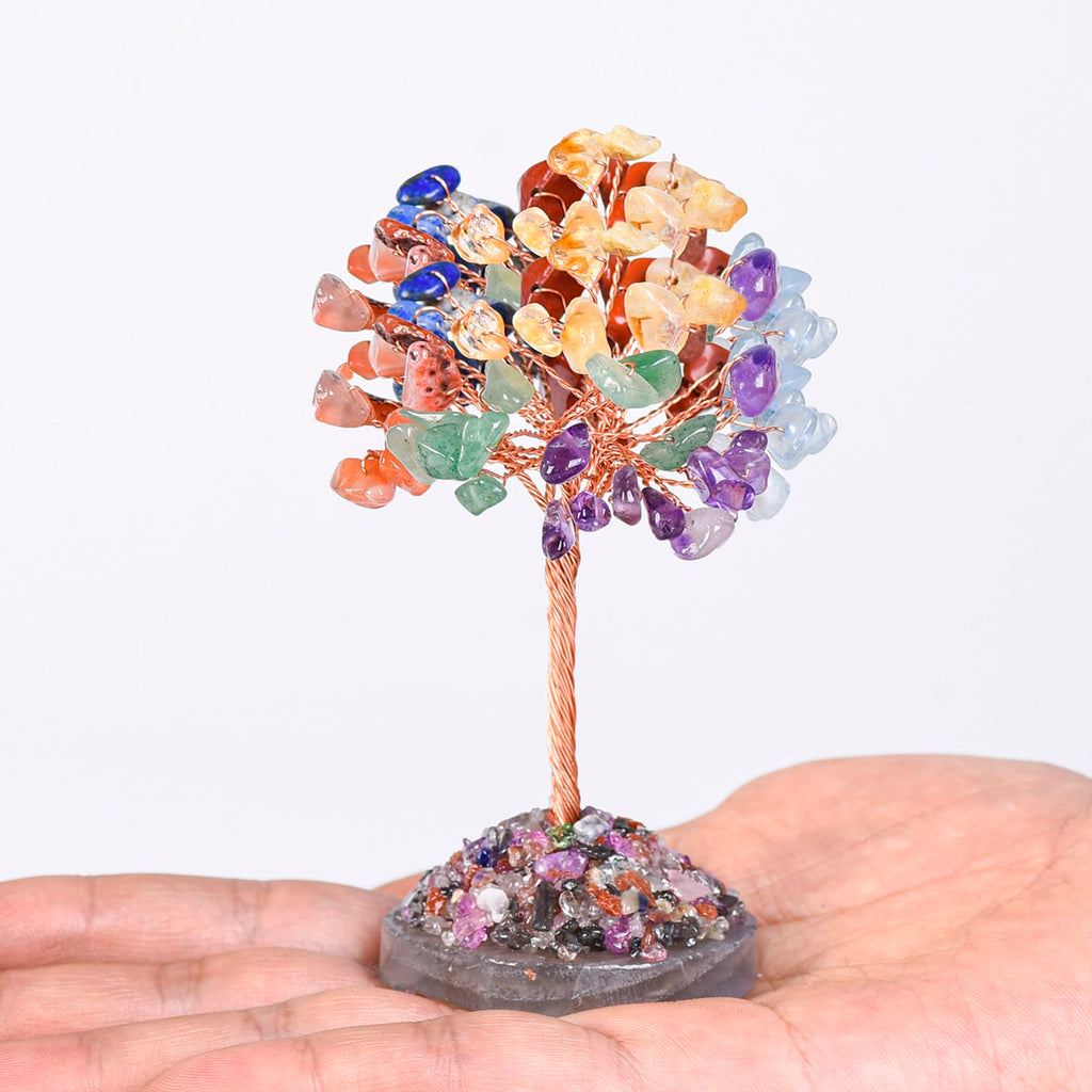 QLRSUXN Seven Chakra Crystal Tree of Life,4 Inch Natural Healing Stones,Reiki Energy Money Tree, Handmade with Copper Wire,Feng