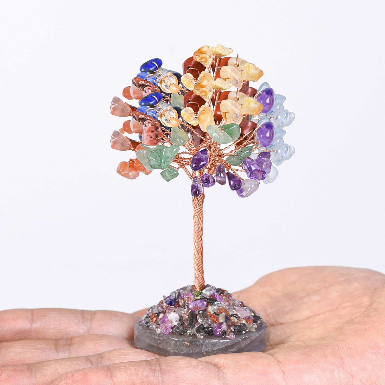 QLRSUXN Seven Chakra Crystal Tree of Life,4 Inch Natural Healing Stones,Reiki Energy Money Tree, Handmade with Copper Wire,Feng