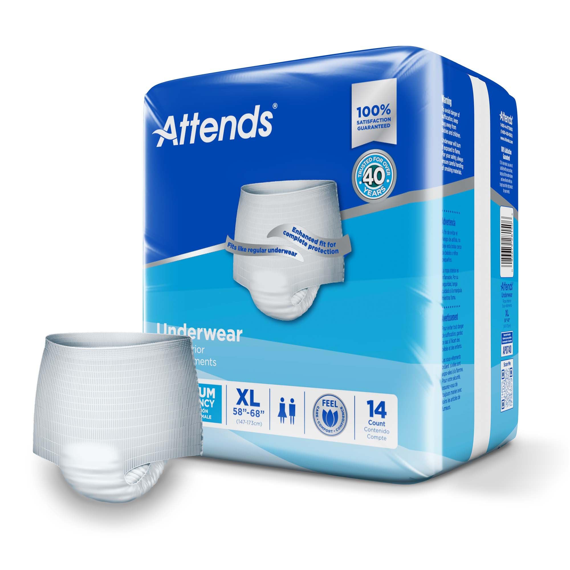 Attends Adult Absorbent Underwear, X-Large [14 Count] - Maximum Absorbency for Men and Women - Disposable Pull-On Diapers with T