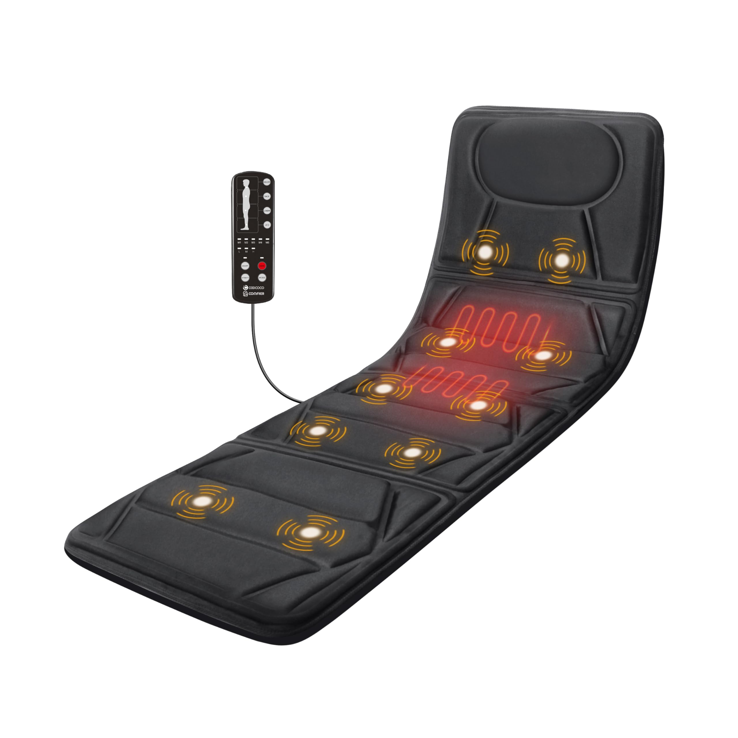 CooCoCo Massage Mat with Heat, Massage Pad with 10 Vibration Motors, Full Body Massager for Neck and Back, Bed Massager for Shou