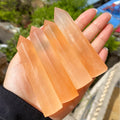 Runyangshi 1PCS Natural Crystal 4 Himalayan Salt Selenite Tower 6 Faceted Single Point Prism Healing Crystal Wand for Meditation
