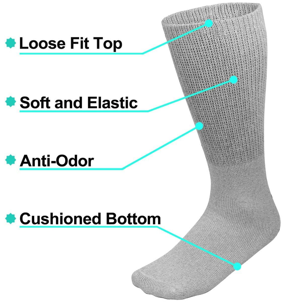 Falari Physicians Approved Diabetic Socks Crew Unisex 3, 6 or 12-Pack (13-15, 6 Pairs Grey)
