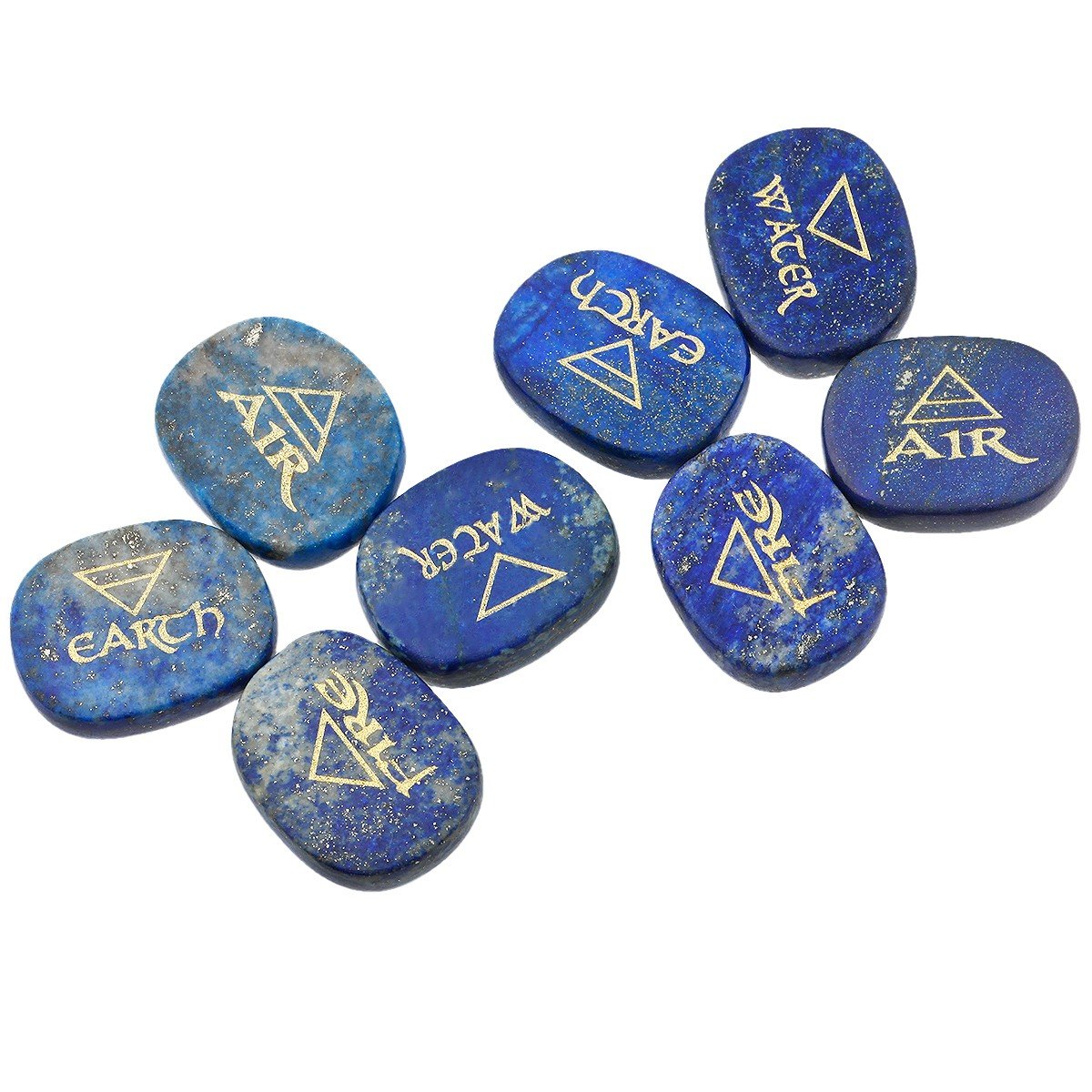 Rockcloud Healing Crystal 4pcs Engraved Triangle Symbol Stones Palm Stones Reiki Balancing, Lapis Lazuli