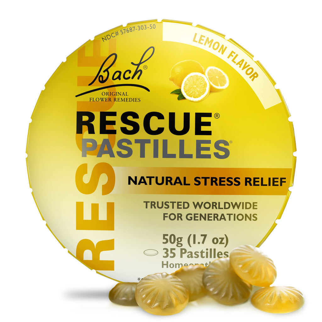 Bach RESCUE PASTILLES, Lemon Flavor, Natural Stress Relief Lozenges, Homeopathic Flower Essence, Vegetarian, Gluten & Sugar-Free
