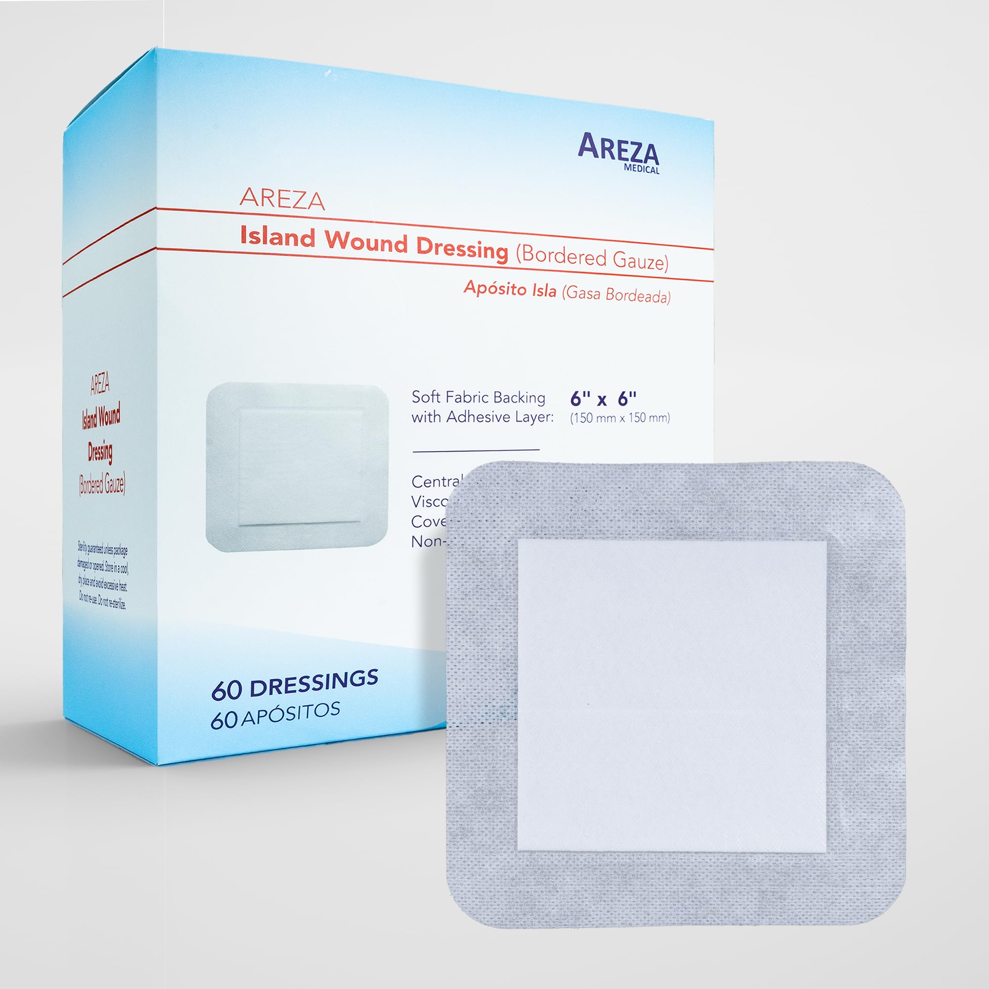 Areza Medical - Bordered Gauze Island Dressing - Wound Dressing - Latex Free - sterile - 6 x 6 - 60 per Box