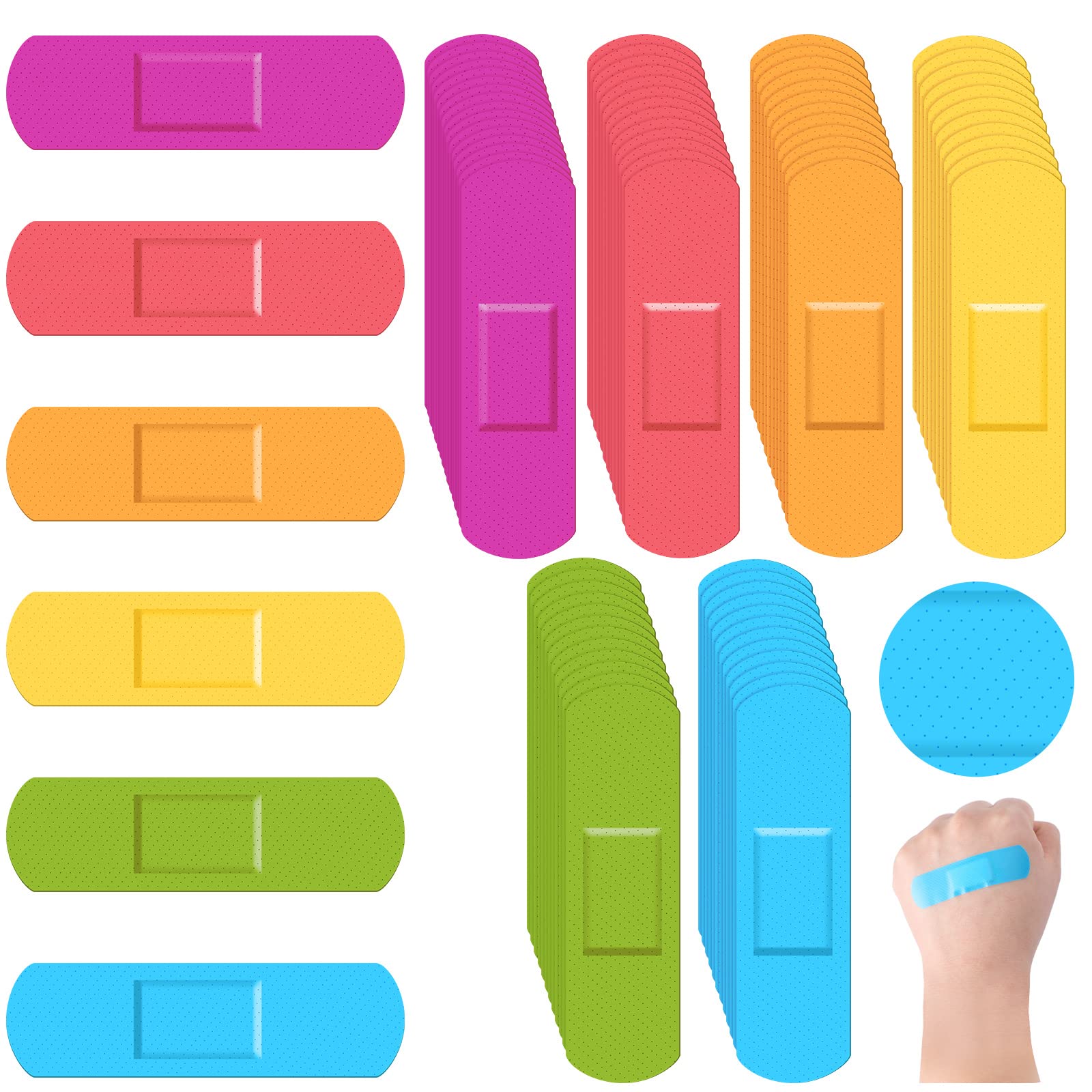 Yinder 120 Pcs Kids Bandages Bulk Colorful Flexible Bandages Neon Waterproof Breathable Strip Protect Cuts and Scrapes for Child