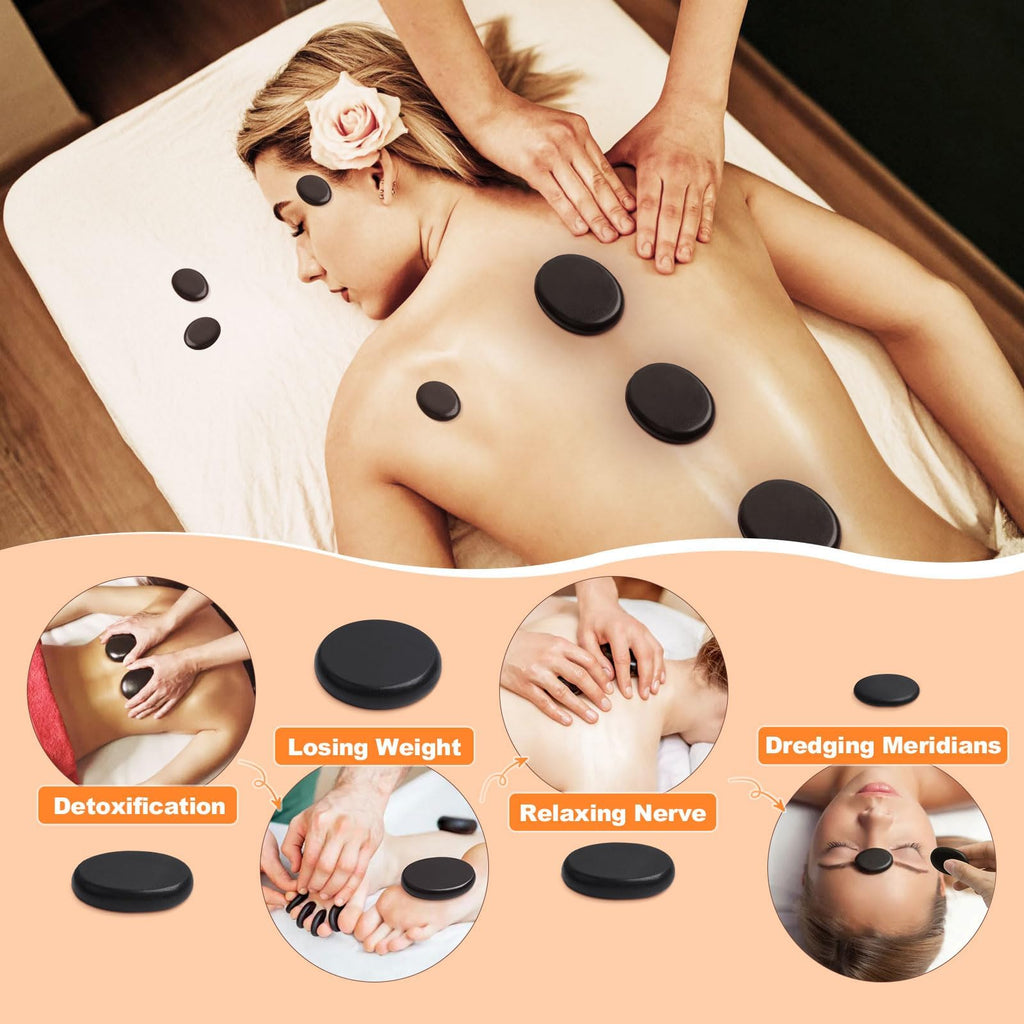 Hot Stones Massage Warmer Kit, 9Pcs Hot Stones Massage Set Portable Hot Stone with Heater, Hot Rocks Basalt Massage Stones for H
