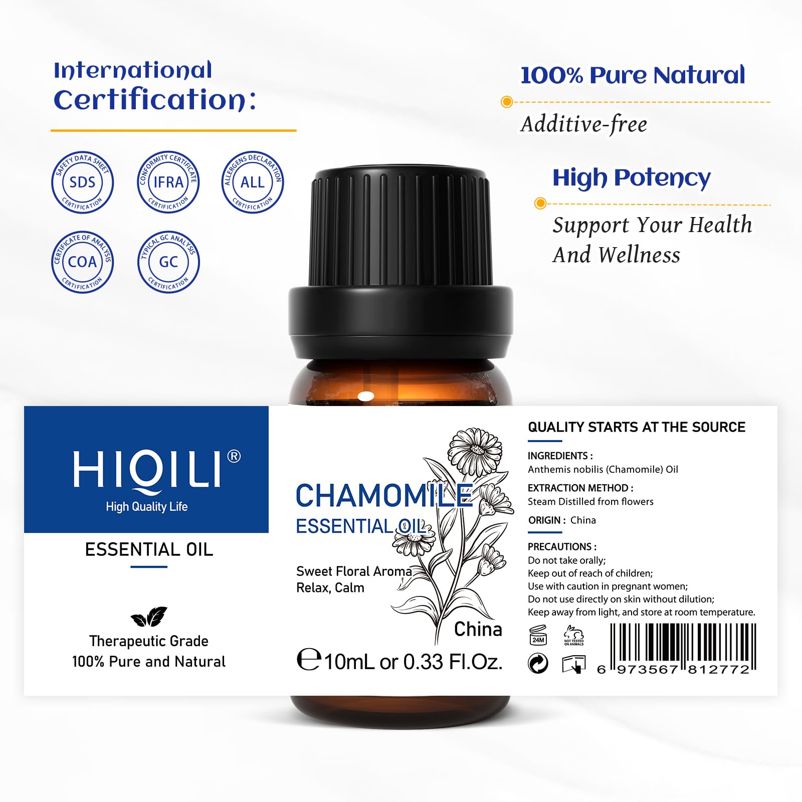 HIQILI Chamomile Essential Oil,Pure Roman for Diffuser -10ml