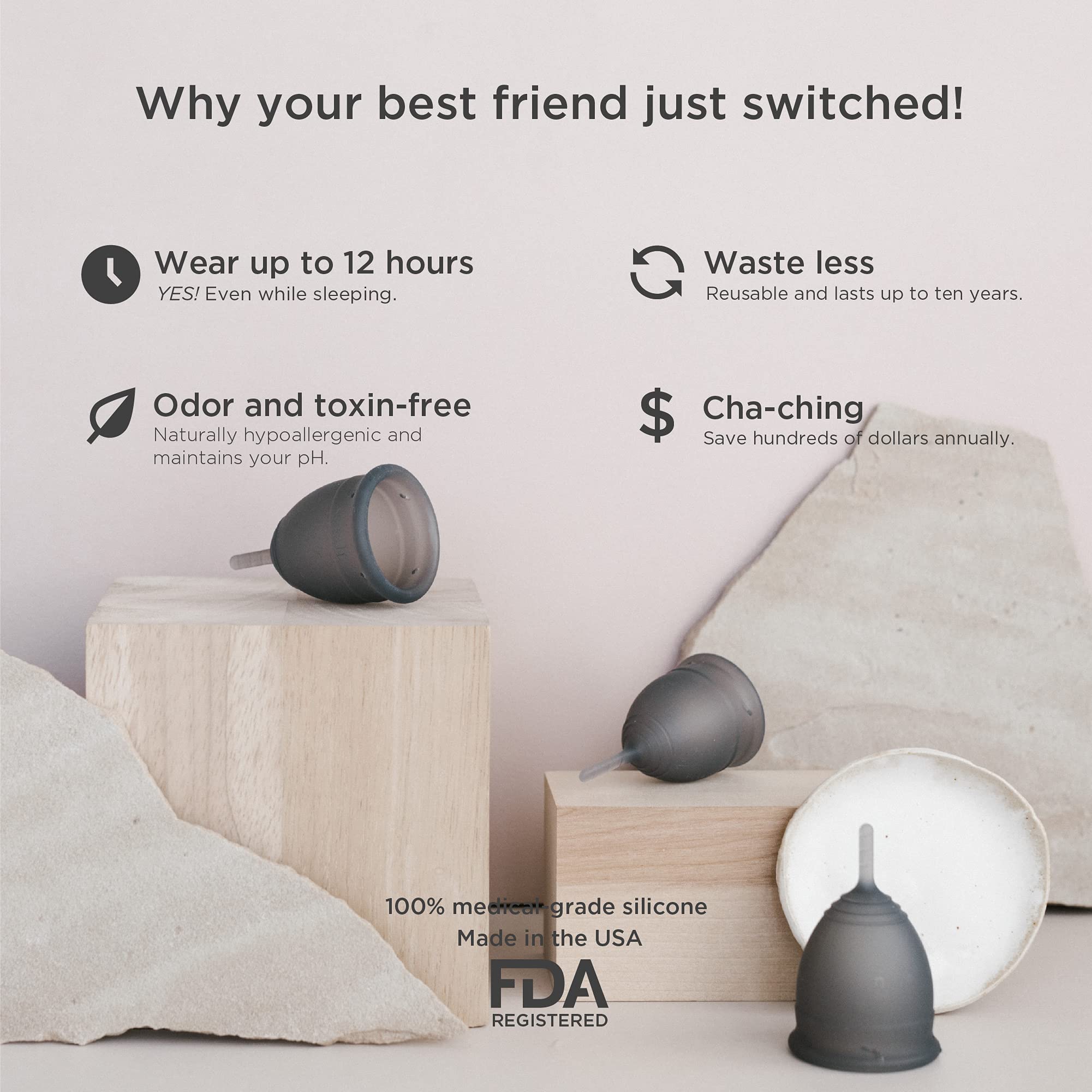 Saalt Soft Menstrual Cup - Best Sensitive Reusable Period Cup - Wear for 12 Hours - Tampon and Pad Alternative (Grey, Small)