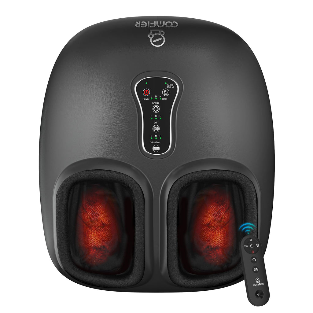 COMFIER 2024 Upgrade Shiatsu Foot Massager with Remote Control, Pause Function, Heat, Compression, Vibration for Neuropathy, Pla