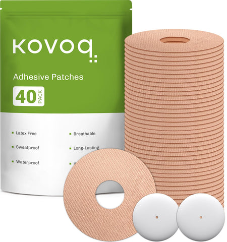 KOVOQ 40-Pack Adhesive Patches for Libre 2 &Lingo, Medtronic Guardian 4 and Insulin Pumps, Waterproof Universal CGM Patches, 2 R