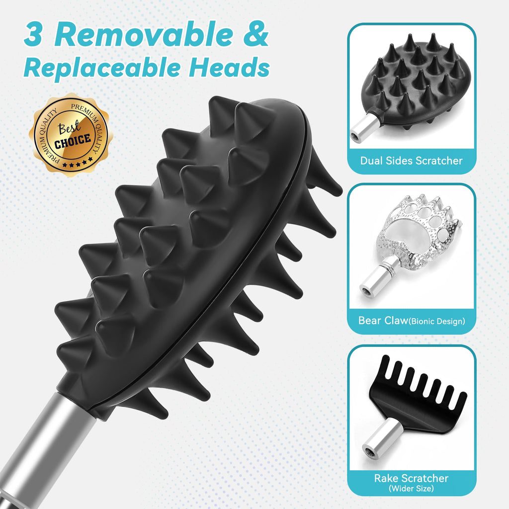 Telescoping Back Scratcher with 3Pcs Detachable Head, Valentines Day Birthday Gifts for Men Women Dad Who Have Everything, Whit