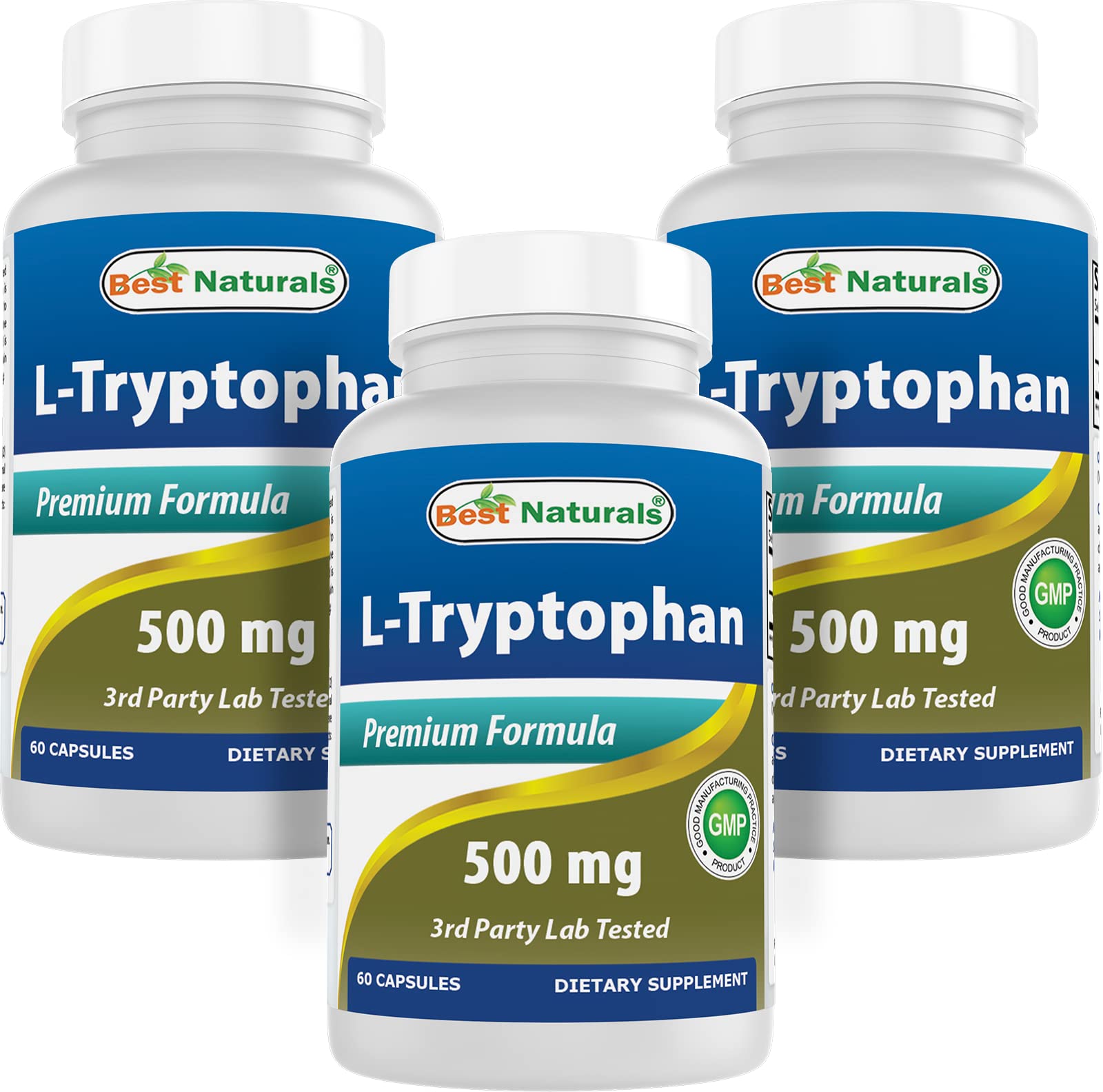 Best Naturals L-Tryptophan 500 mg 60 Capsules (60 Count (Pack of 3))
