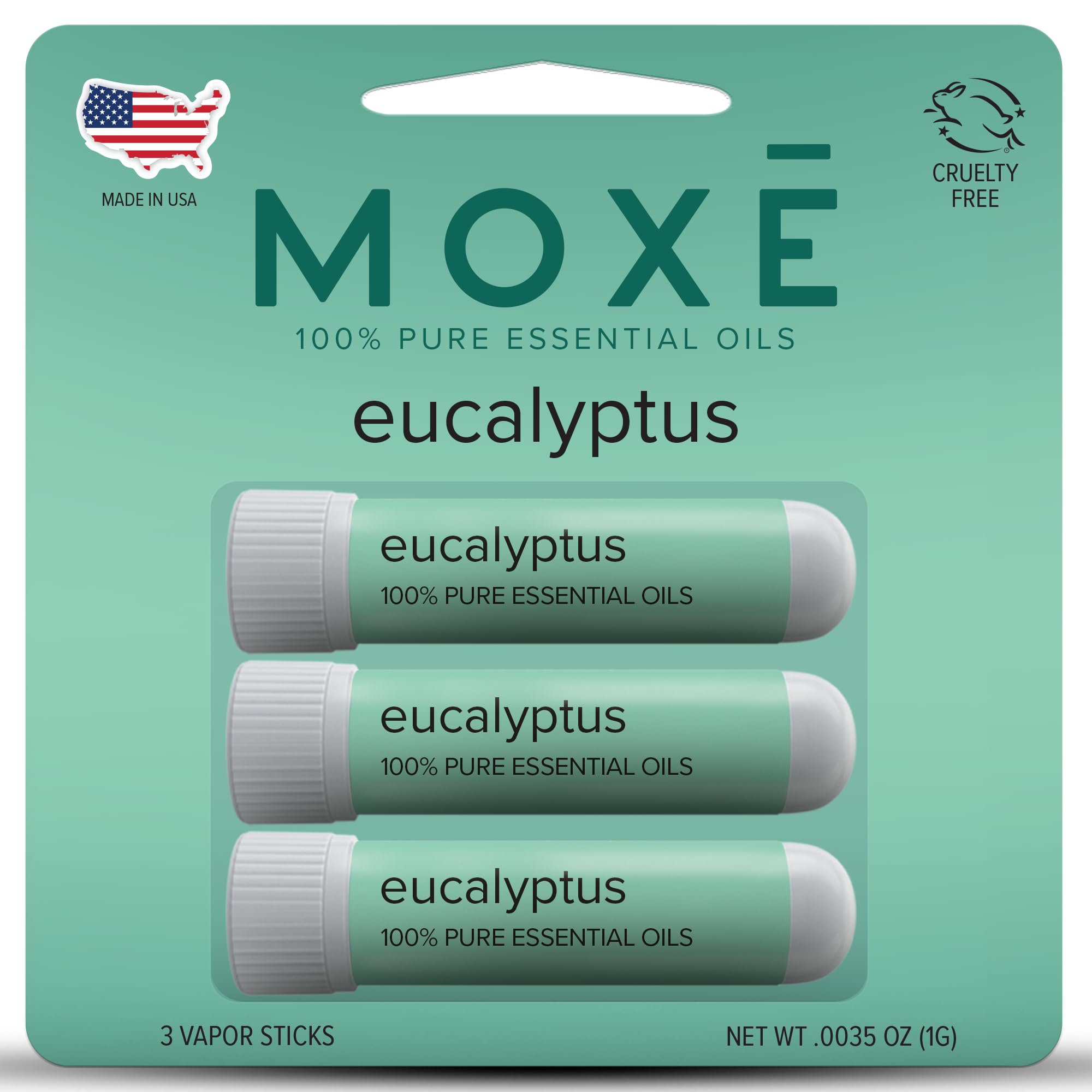 MOXE Eucalyptus Essential Oil Nasal Inhaler, Sinus & Congestion Relief, Daily Relaxation, Stress Relief, Therapeutic No-Mess Aro