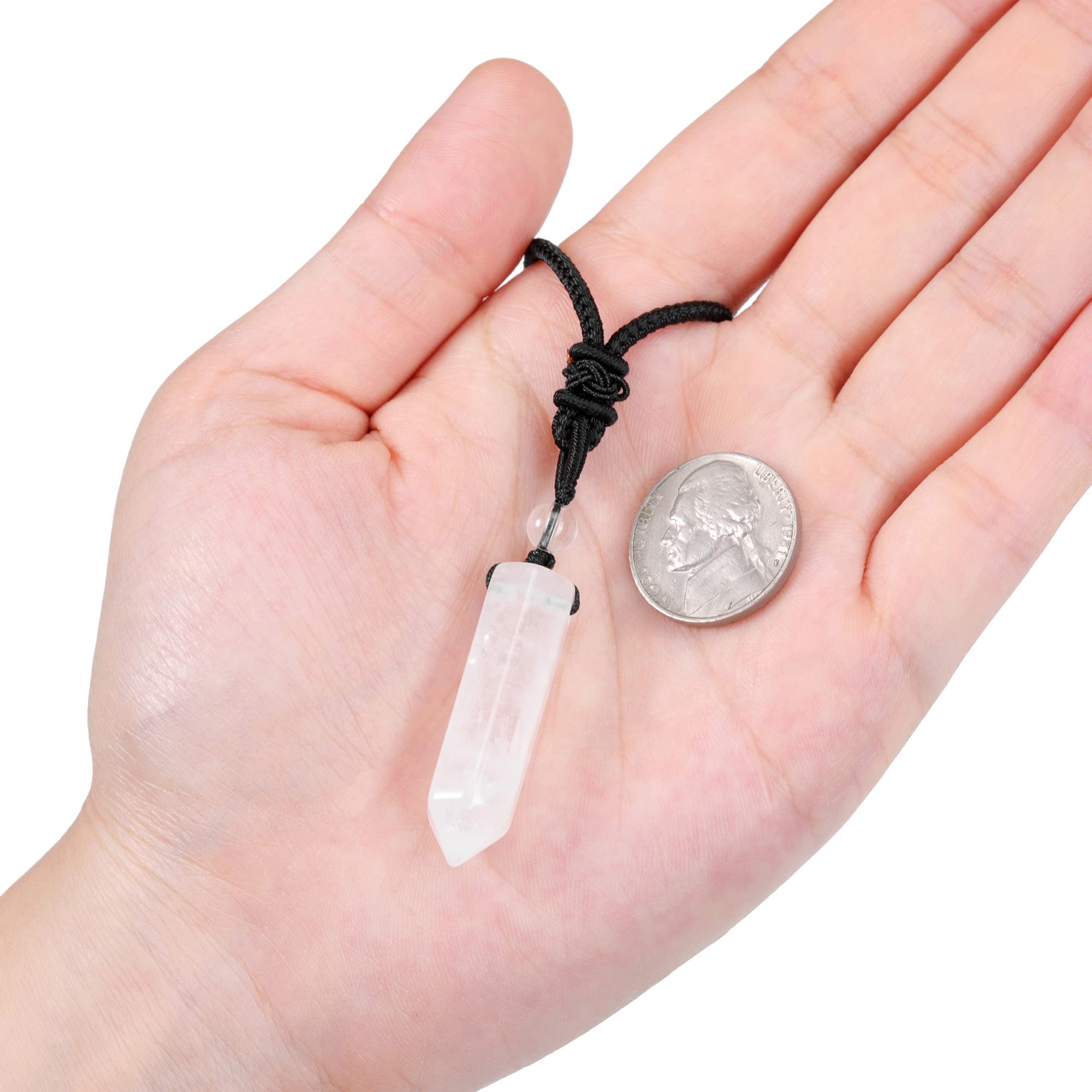 Top Plaza Clear Quartz Healing Crystal Stone Necklaces for Men Hexagonal Pendant Necklaces Adjustable Braided Rope Natural Gemst