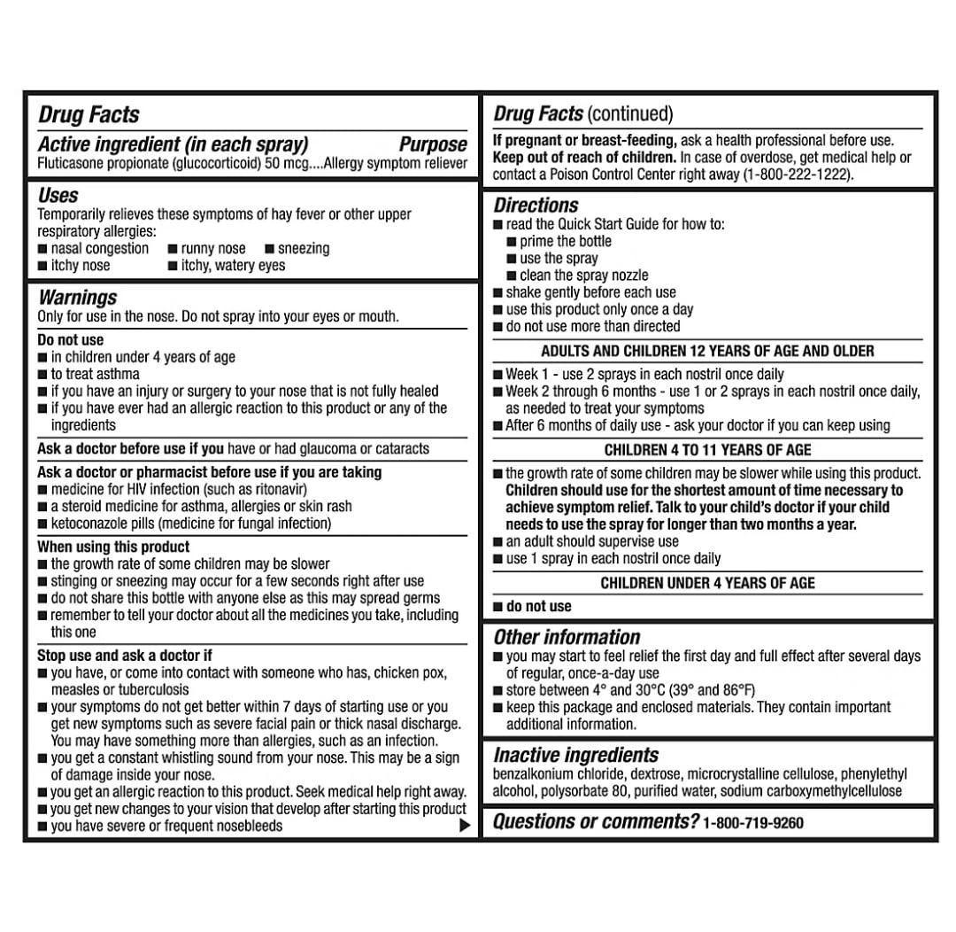 berkley jensen 24-Hour Allergy Relief Nasal Spray, Fluticasone Propionate (Glucocorticoid), 50 mcg, Full Prescription Strength,