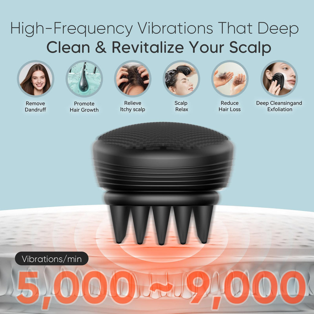 EKZ Sonic Vibrating Scalp Massager Shampoo Brush: Electric Silicone Hair Scrubber for Deep Scalp Clean, Dandruff Removal, Exfoli