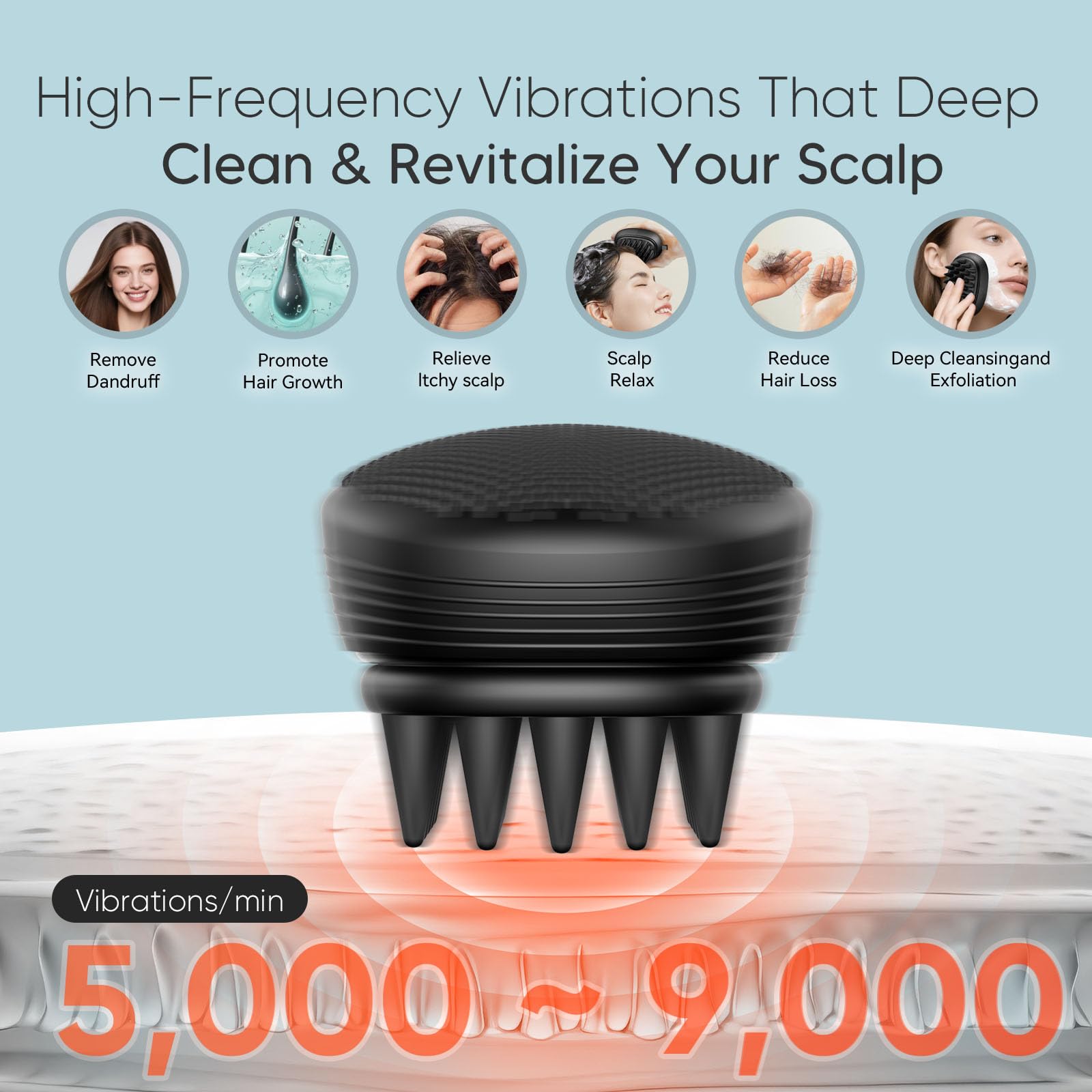 EKZ Sonic Vibrating Scalp Massager Shampoo Brush: Electric Silicone Hair Scrubber for Deep Scalp Clean, Dandruff Removal, Exfoli