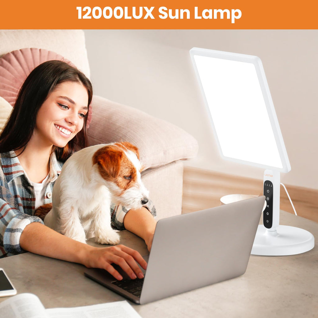 LASTAR Light Therapy Lamp for Living Room, 12000LUX Full Spectrum, Remote Control/4 Color Temperature/5 Brightness/4 Timer/3 Hei