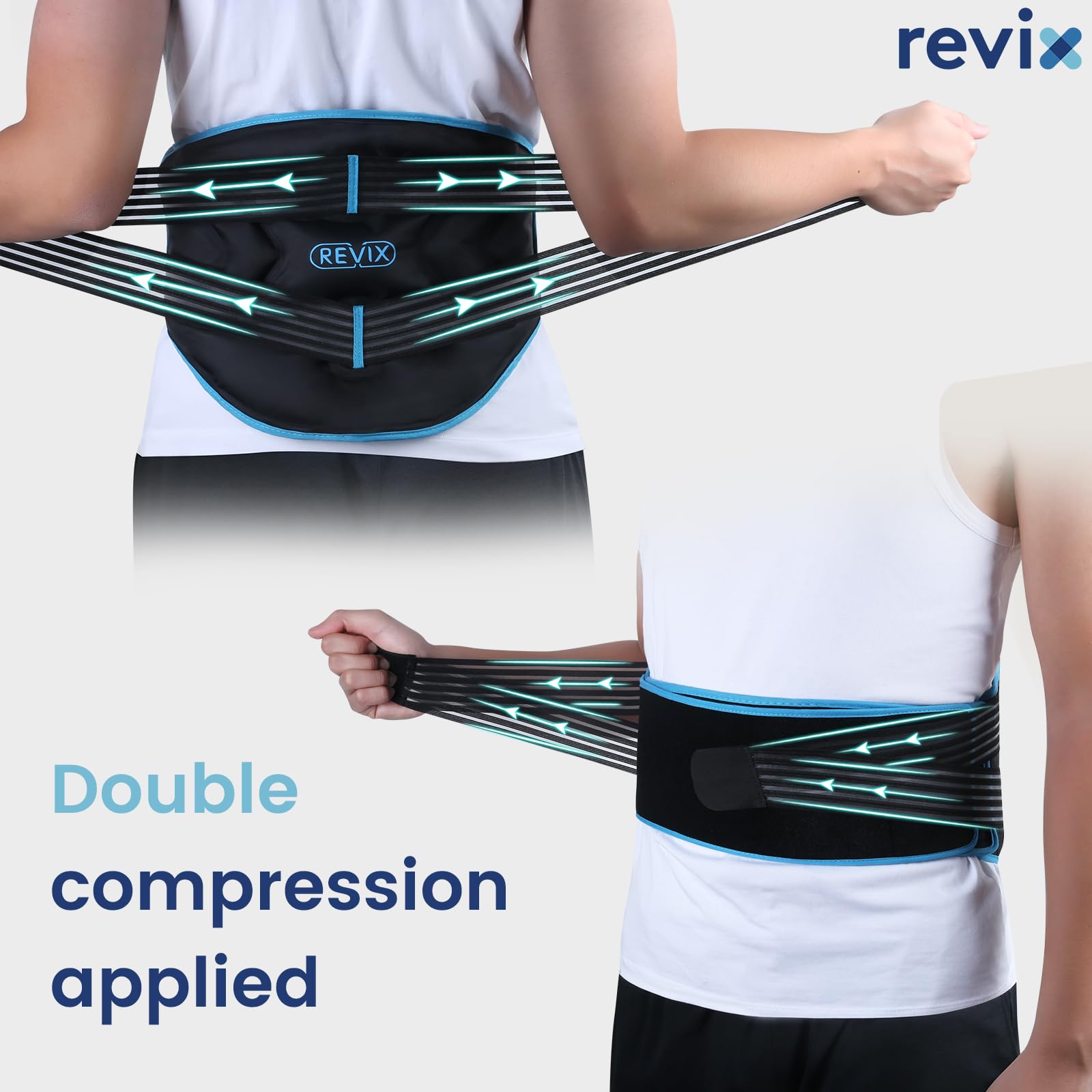 REVIX Large Ice Pack for Back Discomfort Relief with Double Compression, Reusable Gel Lower Back Wrap Ice Brace for Lumbar, Scia