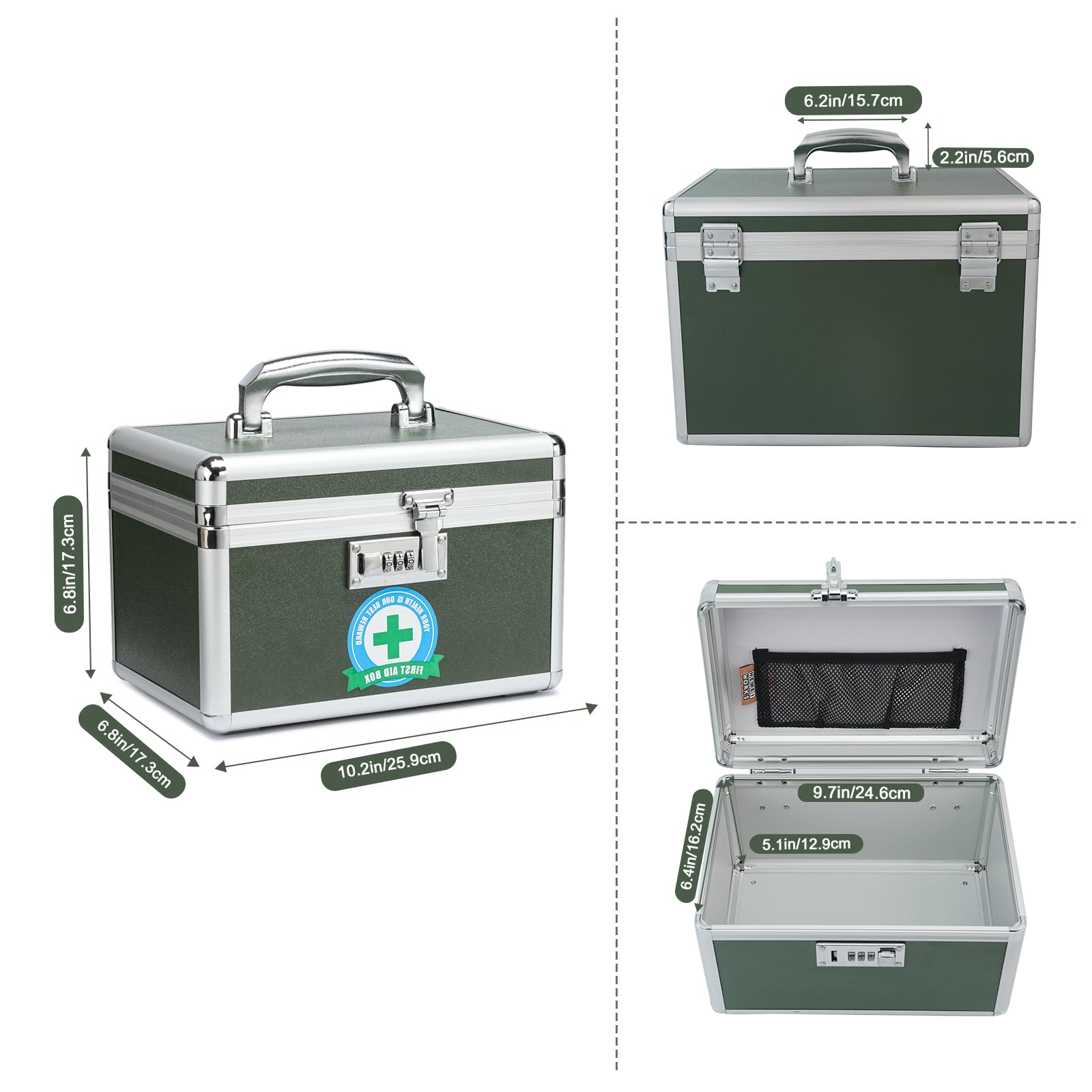 Medication Lock Box with Combination, Lockable Medicine Storage Box, Empty First Aid Box, Security Lock Box, Medical Organizer,