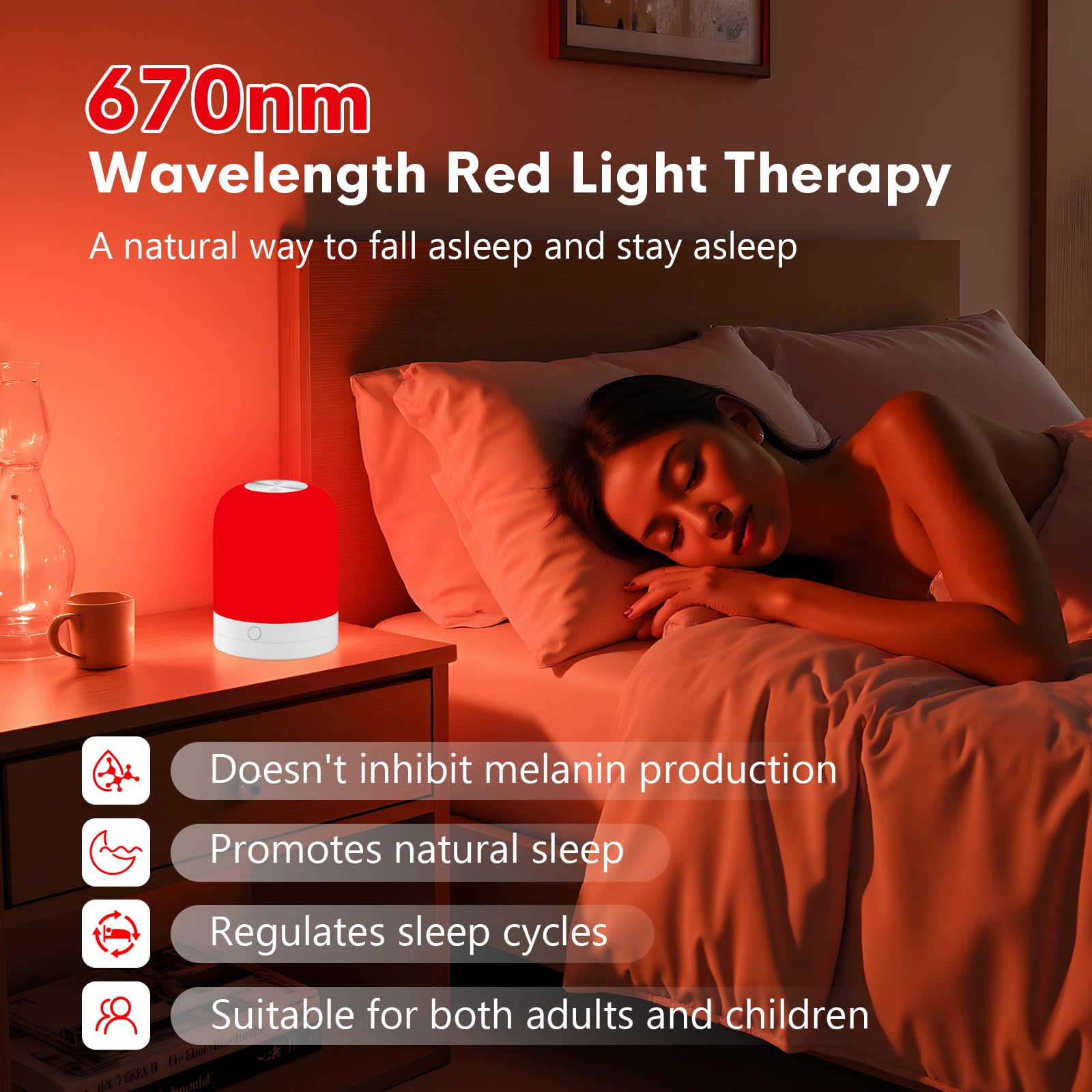 EPOE Red Light Therapy Sleep,Reds Nightlight with 670nm Wavelength Aid to Support Deep Relaxation,Touch Remote Control Red Light