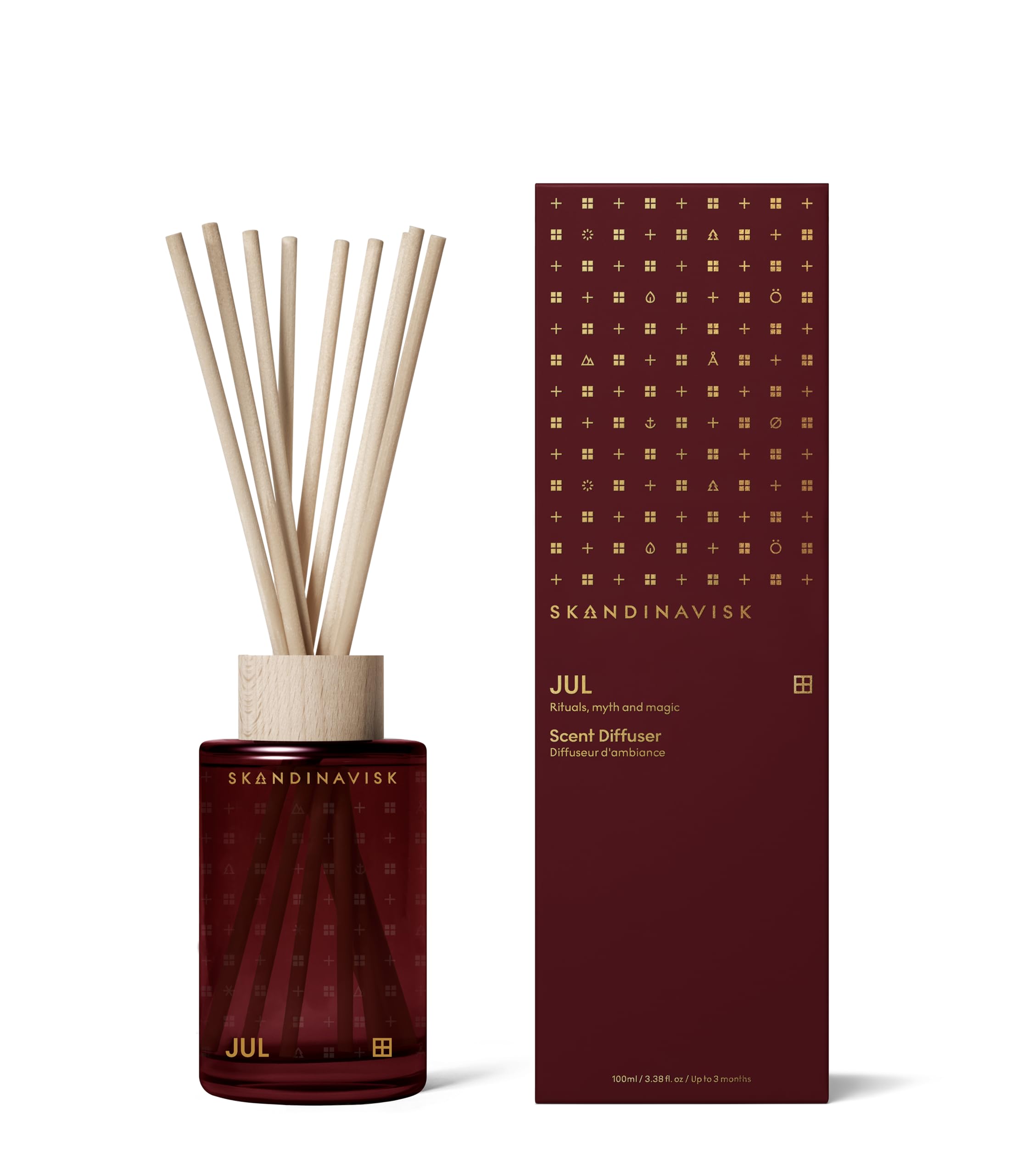 Skandinavisk Hygge Cosiness Scent Diffuser with 8 Reeds. Lasts +3 Months. Fragrance Notes: Black Tea and Mint Leaves, Dried Ap