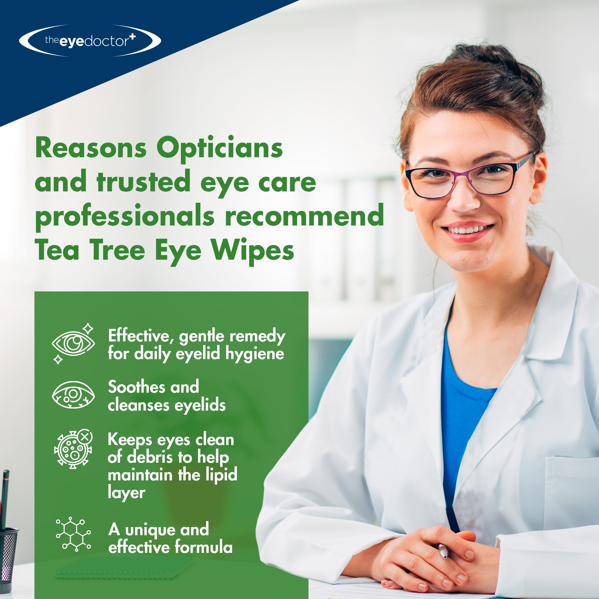 The Eye Doctor Tea Tree Oil Eyelid Wipes - 40 x Single Use Eye Cleaning Wipes for Daily Lid Care - Individual Preservative Free