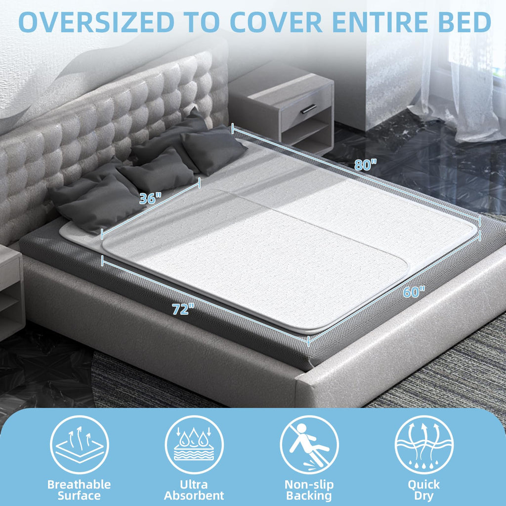 MILDPLUS Ultra-Absorbent Extra Large Washable Waterproof Bed Pads 36X72 Reusable, Leakproof Incontinence Bed Pads for Adults, Ba