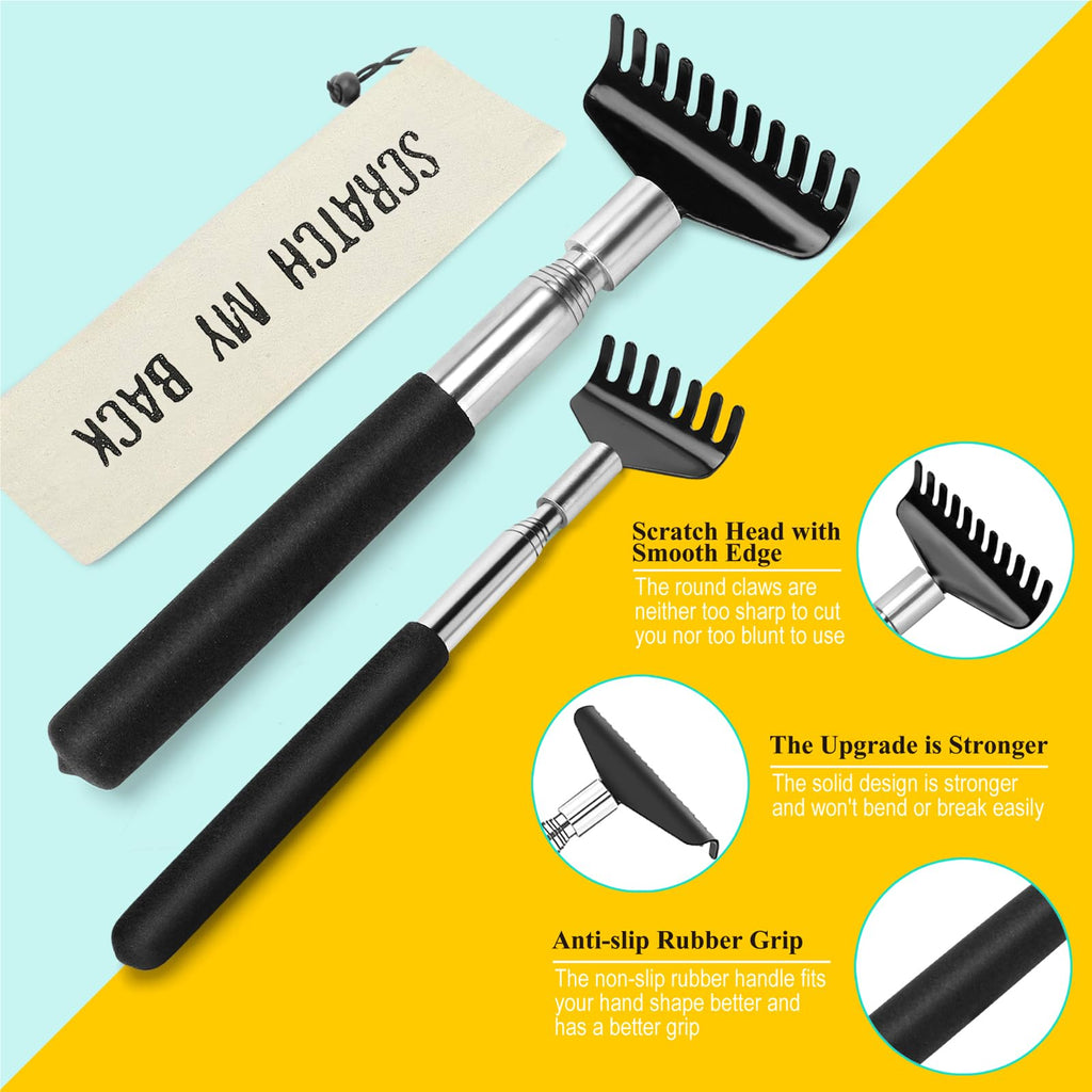 Oversized Back Scratcher Gift Set, 4 Pack Portable Extendable Stainless Steel Telescoping Massage Tool, Gift/Stocking Stuffers f