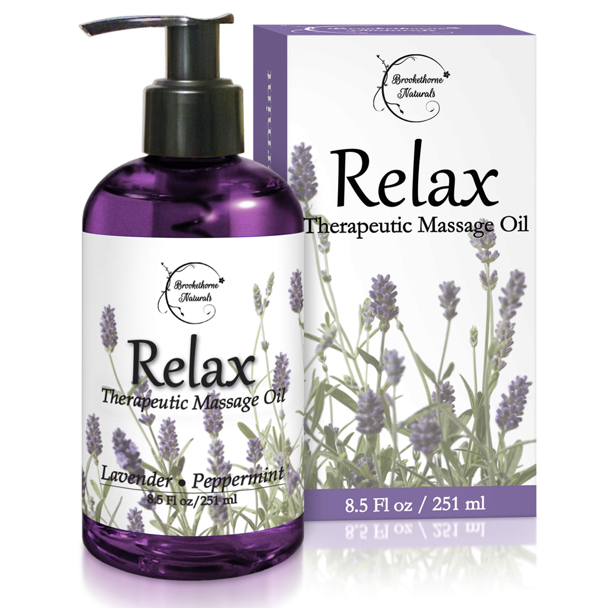 Relax Therapeutic Body Massage Oil - with Best Essential Oils for Sore Muscles & Stiffness - Lavender, Peppermint & Marjoram - A
