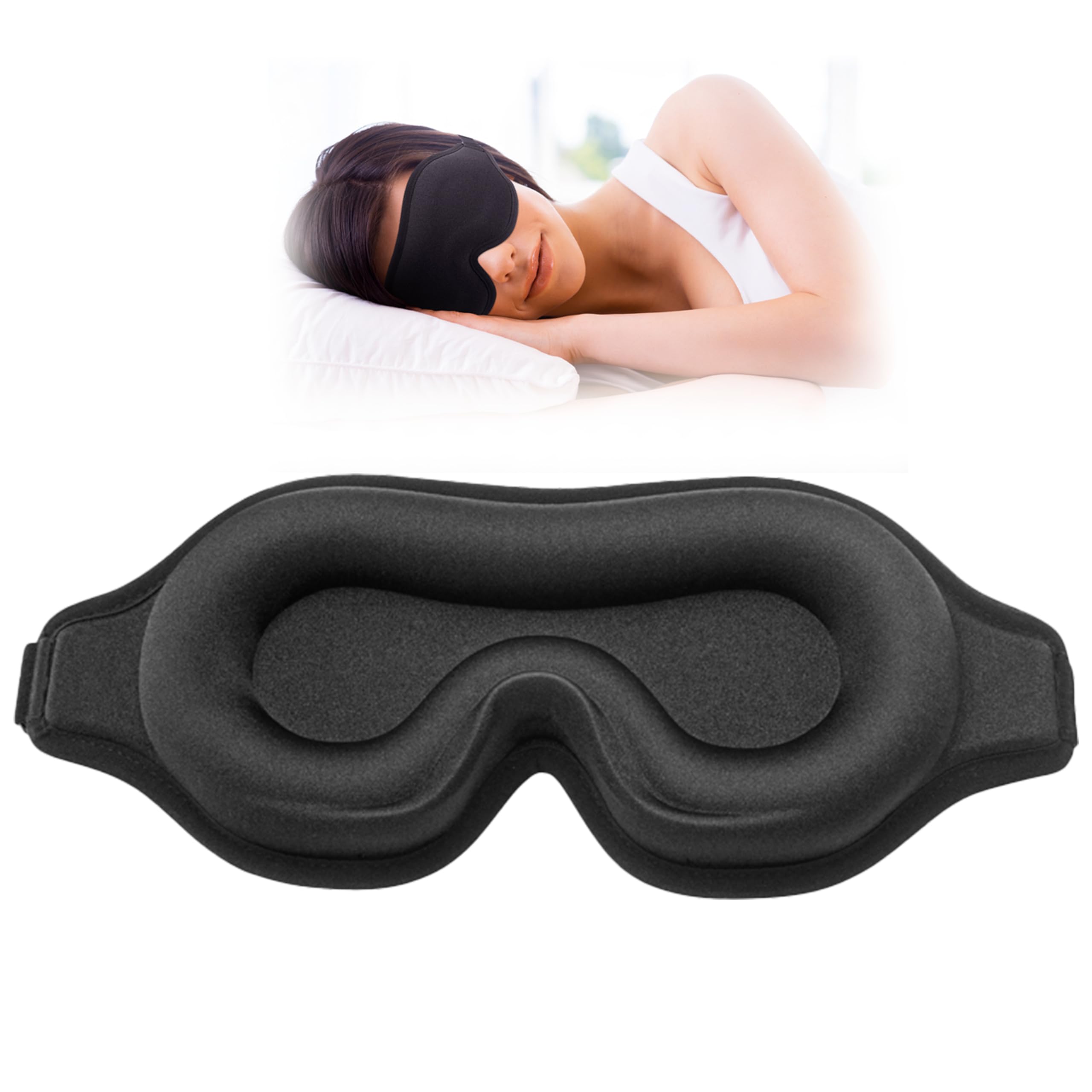 Sleep Mask for Side Sleeper, Upgraded 3D Contoured Cup Eye mask Blindfold for Man Women, Block Out Light, Eye mask with Adjustab