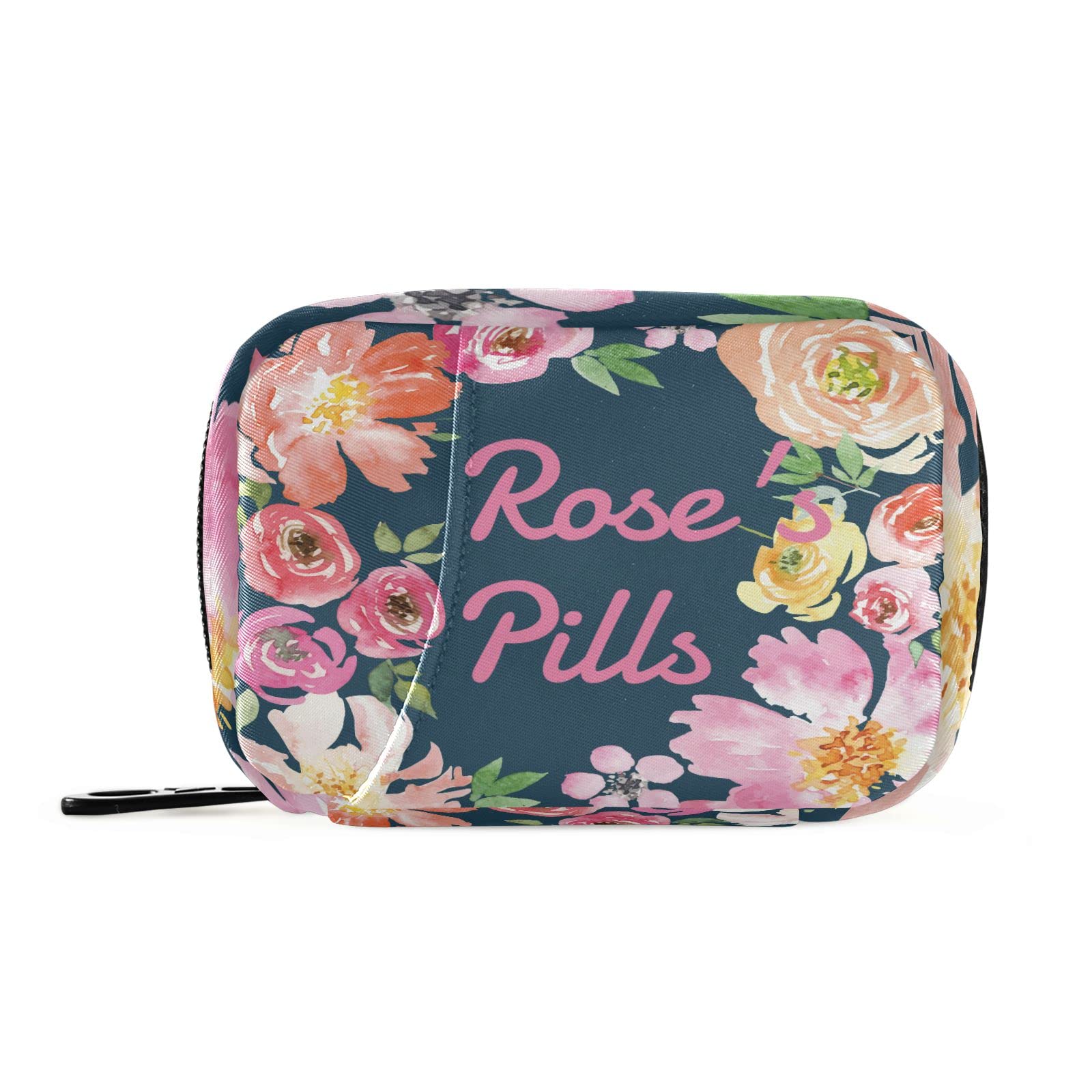 Custom Pill Box 7 Day Pill Case Bag Watercolor Floral Flower Personalized Name Travel Pill Organizer Bag with Zipper Portable We