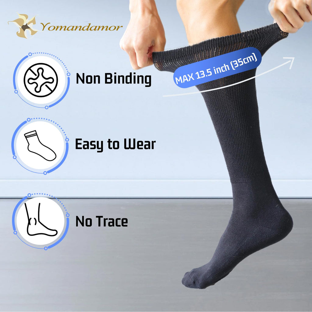 Yomandamor Mens Bamboo Diabetic Over The Calf Socks,4 Pack Size 10-13(W)