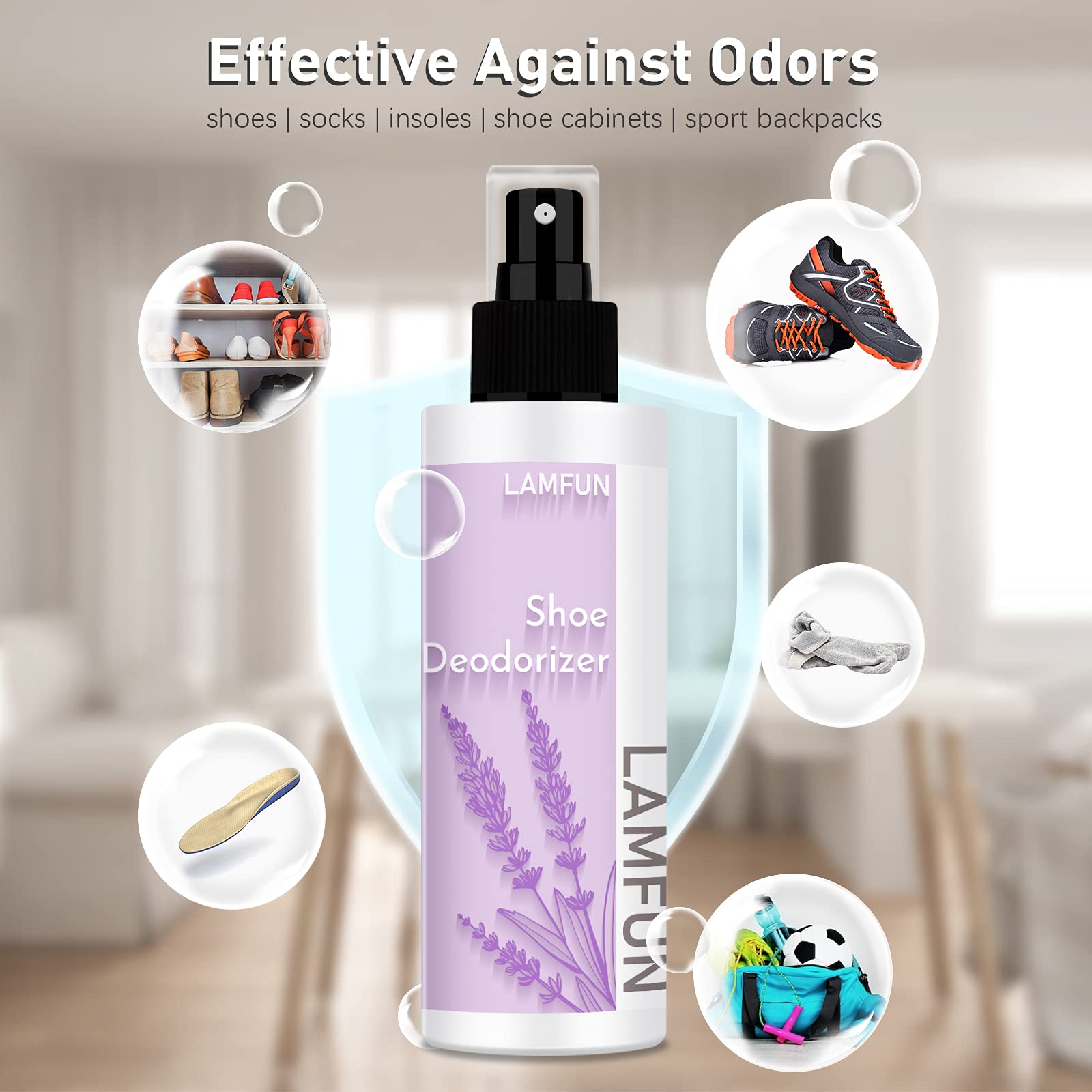 Shoe Odor Eliminator, Lamfun Deodorant Spray for Stinky Sneakers or Smelly Feet, Natural Shoe Deodorizer and Foot Deodorant Figh