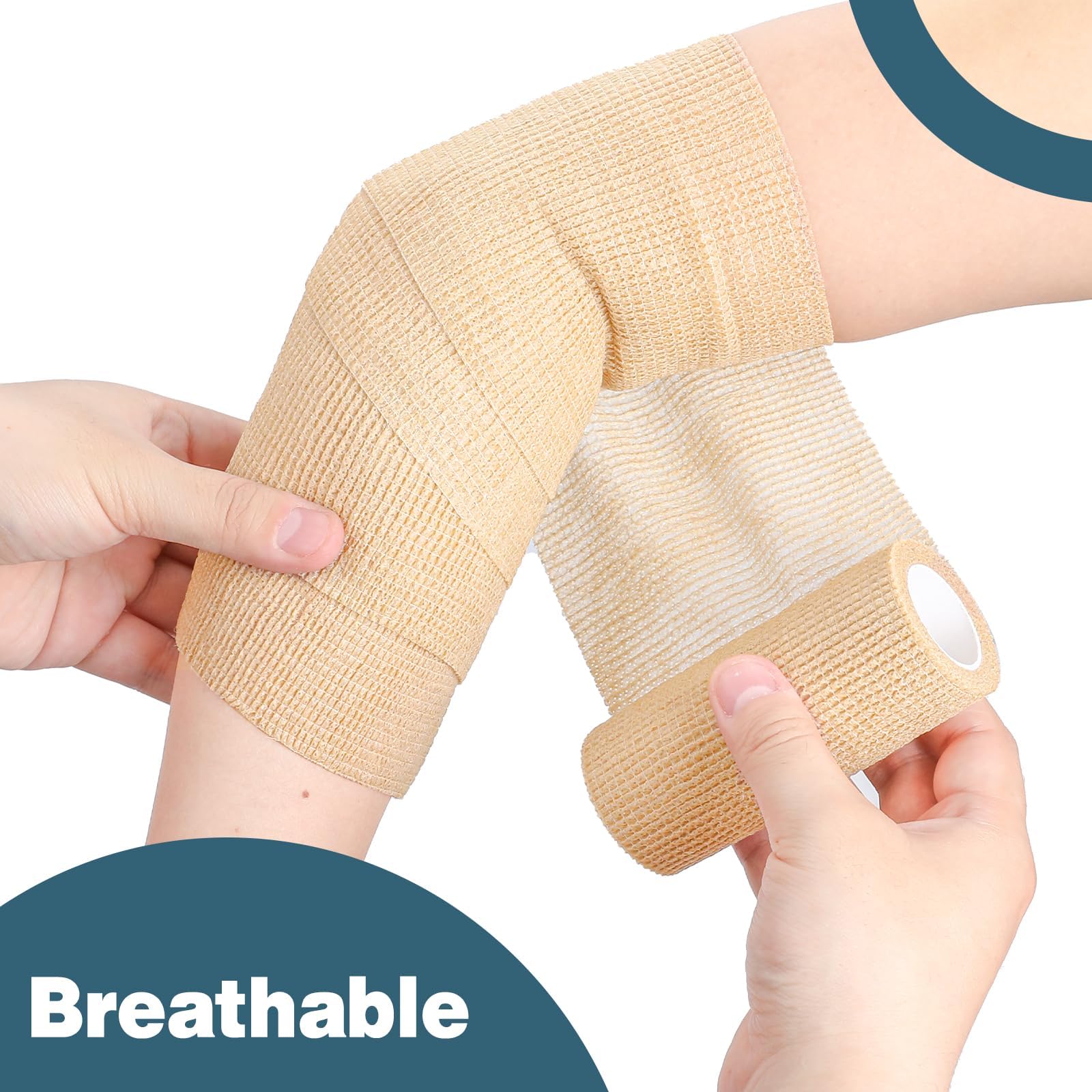 AZEN 24 Pack Self Adhesive Bandage Wrap, 4 X 5 Yards Elastic Cohesive Bandage Wrap, Skin Color Athletic Tape, Ankle Tape, Tattoo