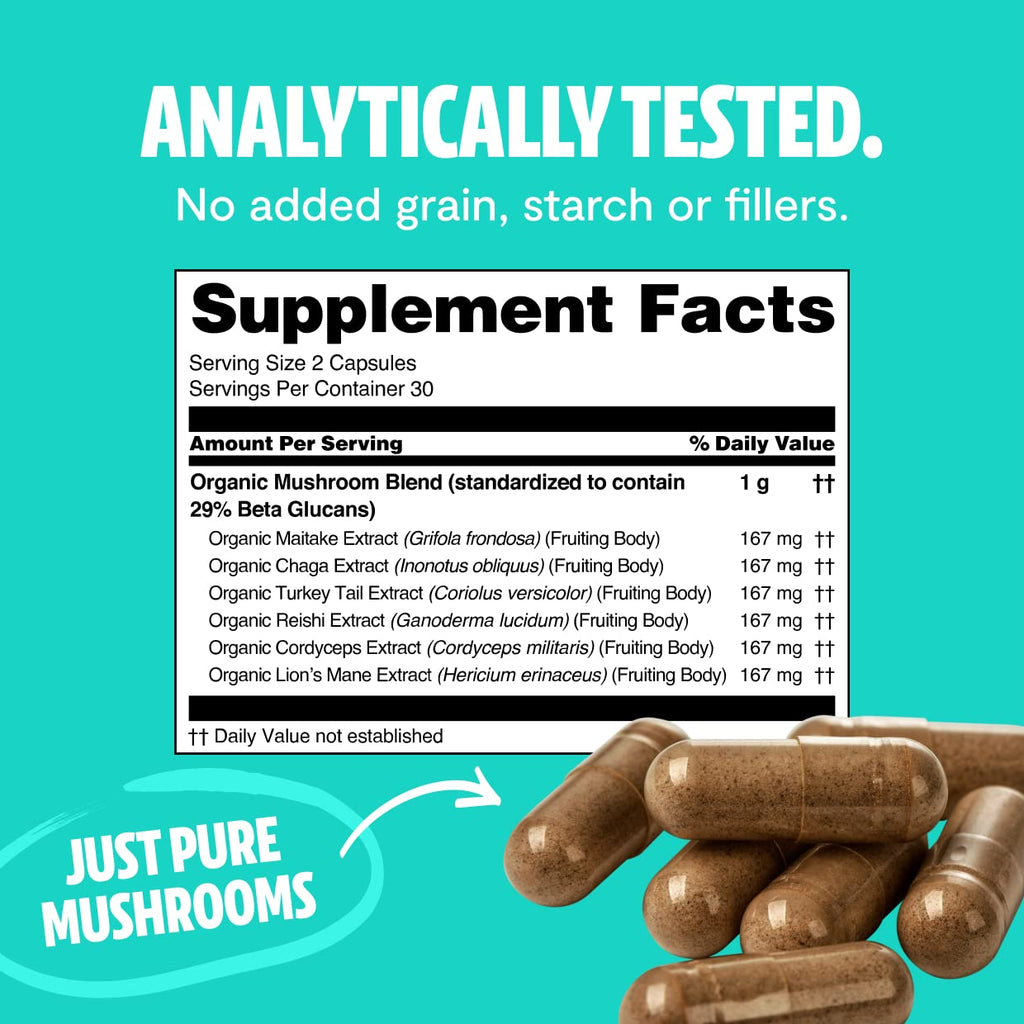 FreshCap Ultimate Mushroom Complex - Ayurveda Lions Mane, Reishi, Cordyceps, Chaga, Turkey Tail, Maitake - Immune Support, Nootr