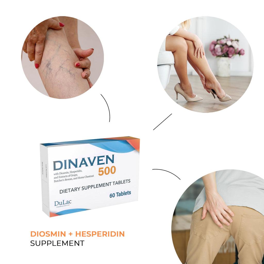 Dulc - Dinaven 500, Diosmin Hesperidin 500mg Dietary Supplement 60 Tablets, Enriched with Butchers Broom, Horse Chestnut Extrac