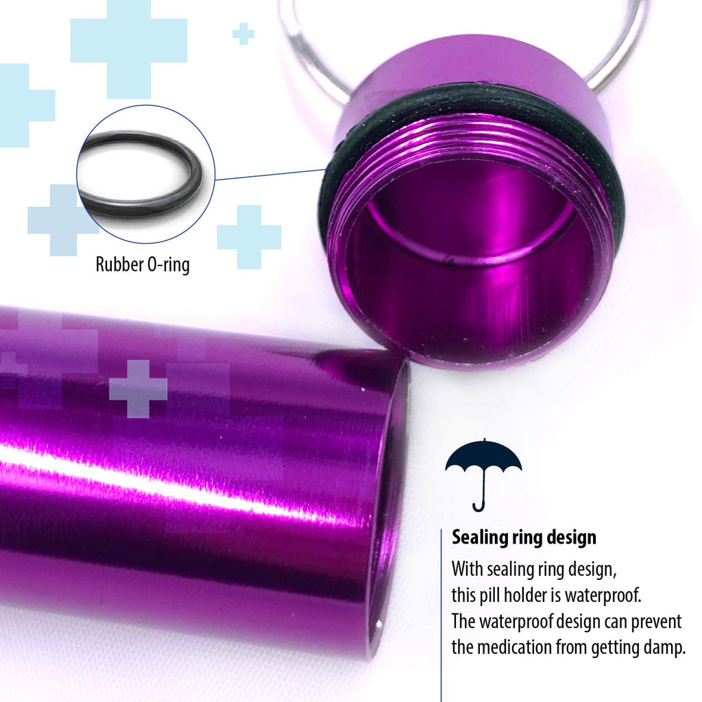 Deke Home - Keychain Pill Holder (5 Pack), Aluminium Small Pill Case, Waterproof Pill Bottle Organizer, Portable Mini Travel Con