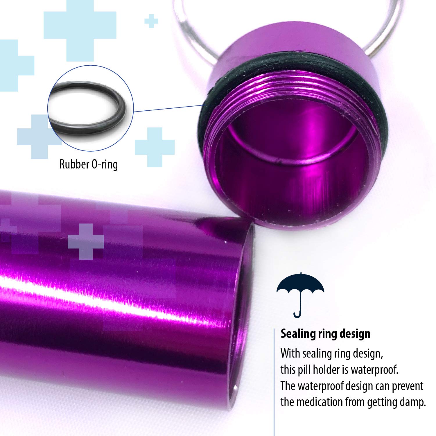 Deke Home - Keychain Pill Holder (5 Pack), Aluminium Small Pill Case, Waterproof Pill Bottle Organizer, Portable Mini Travel Con
