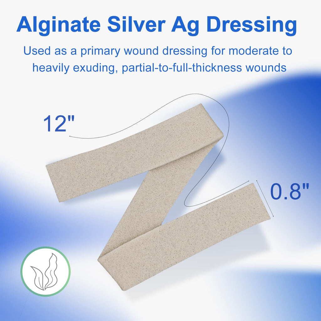 Niceful 5 Pcs Silver Calcium Alginate Wound Dressing 0.8x12, Ag Calcium Alginate Rope with Silver, HSA FSA Eligible, High Absorb