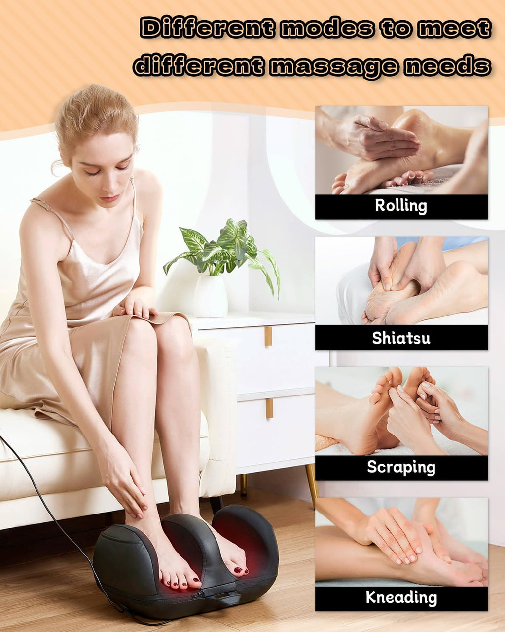 LINGTENG Foot Massager, Shiatsu Foot Massager with Heat, Rechargeable Calf Massager, Massage Calf, Deep Kneading Massage for Hom