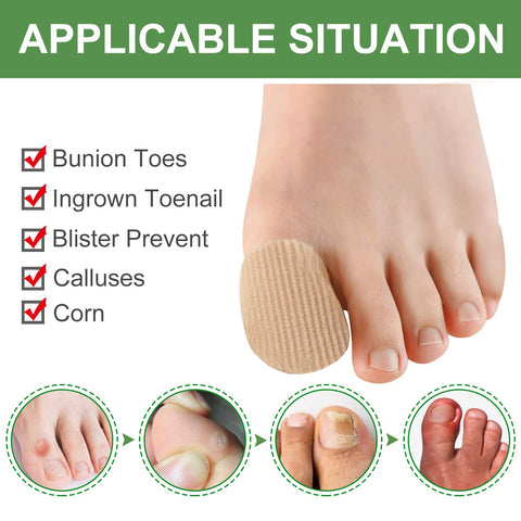 Welnove 10Pack Toe Caps Closed Toe Surface Fabric Sleeve Protectors with Gel Lining, Prevent Pain Relief for Corns, Blisters and