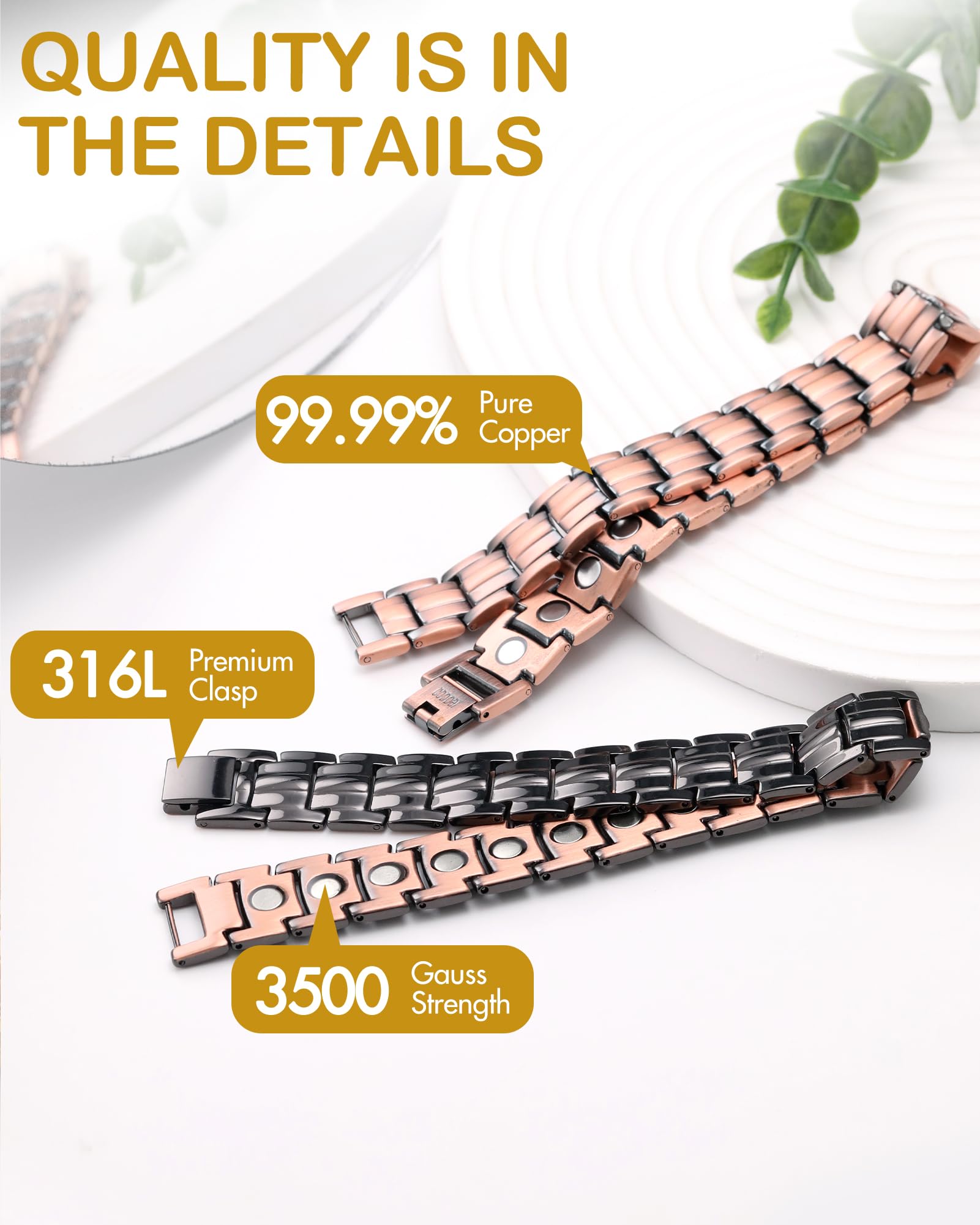Feraco Copper Bracelet for Men-Magnetic Bracelets 99.99% Pure Copper Jewelry Gift with Adjustable Sizing Tool, Magnetic Field Th