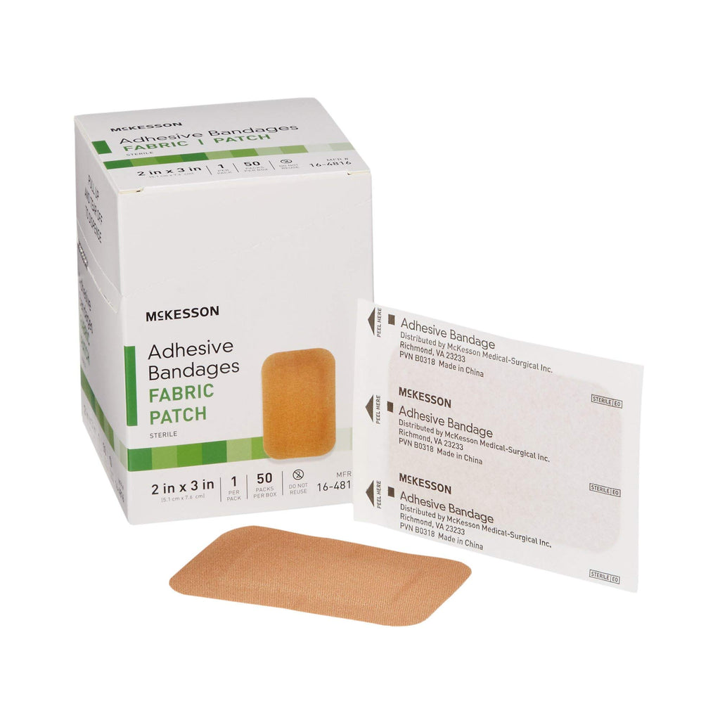 McKesson Adhesive Bandages, Sterile, Fabric Patch, 2 in x 3 in, 50 Count, 2 Packs, 100 Total