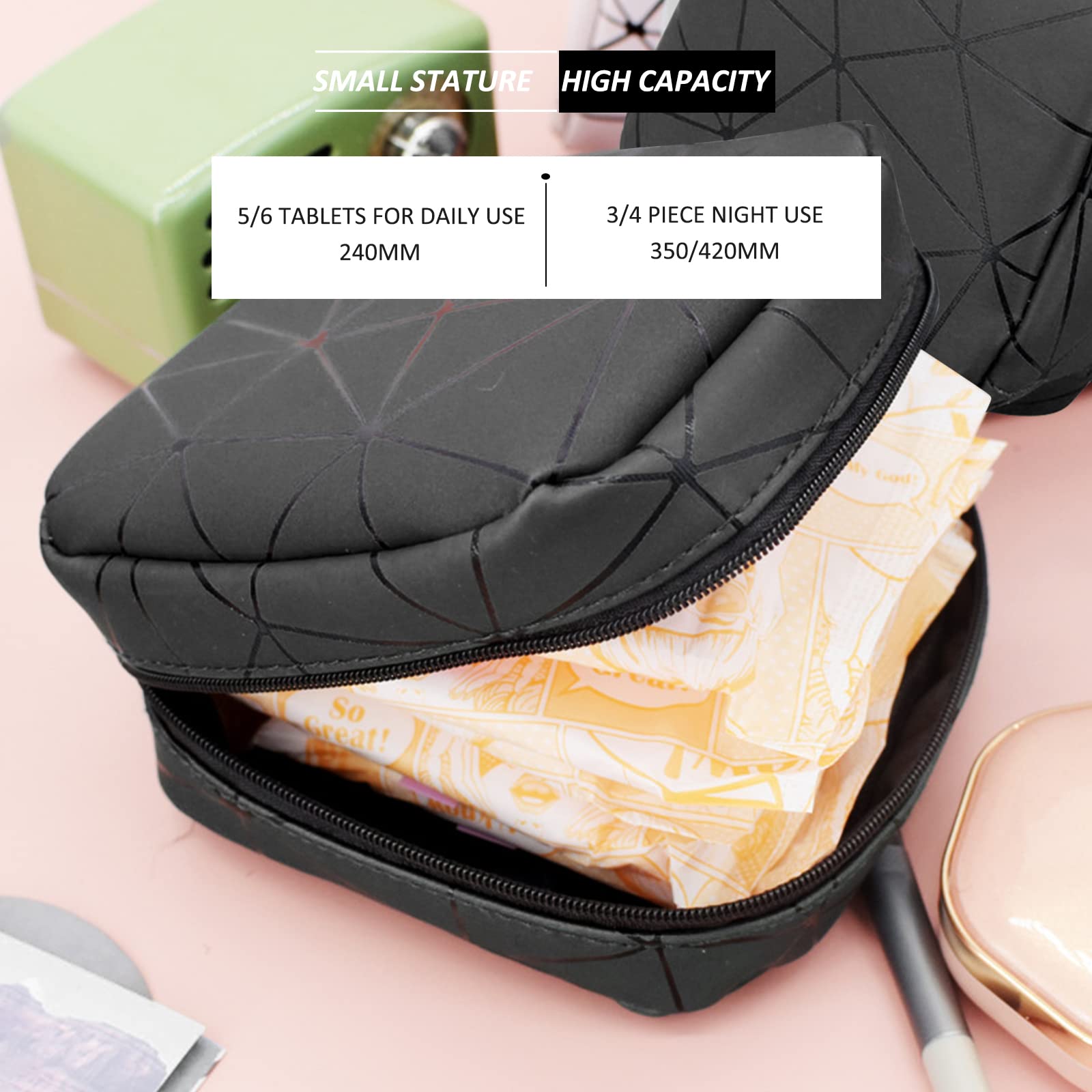 Sanitary Napkin Storage Bag with Zipper,Portable Leather Waterproof Menstrual Cup Pouch Sanitary Napkin Pads Storage Bags,Femini